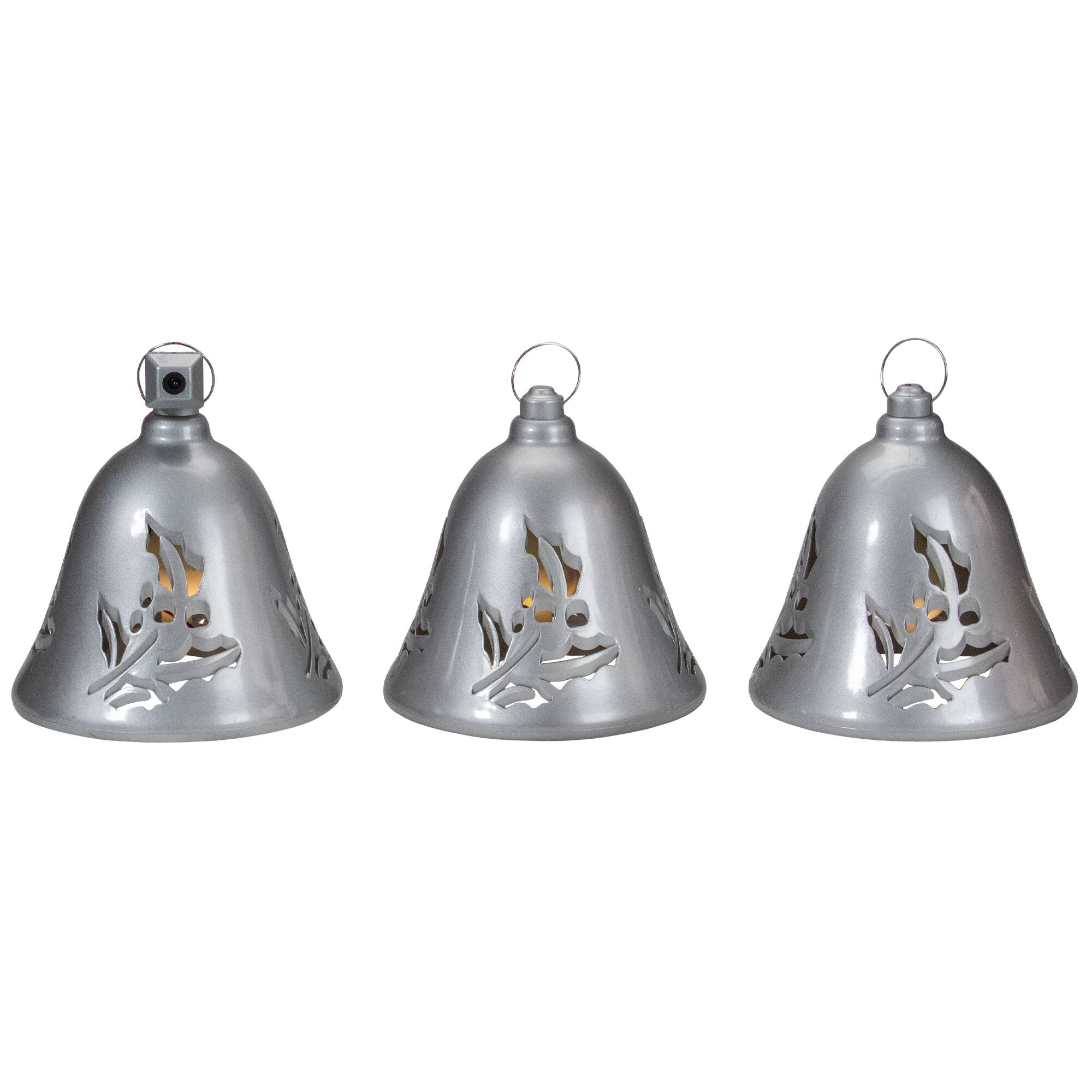6.5&#x22; Musical Lighted Silver Bells Christmas D&#xE9;cor Set