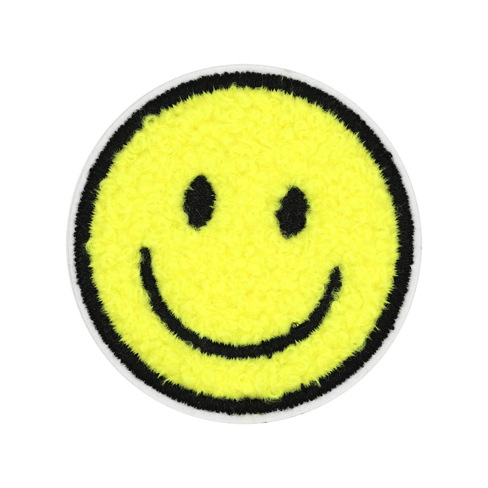 Yellow Smiley Face Iron On &#x26; Adhesive Patch by Make Market&#xAE;