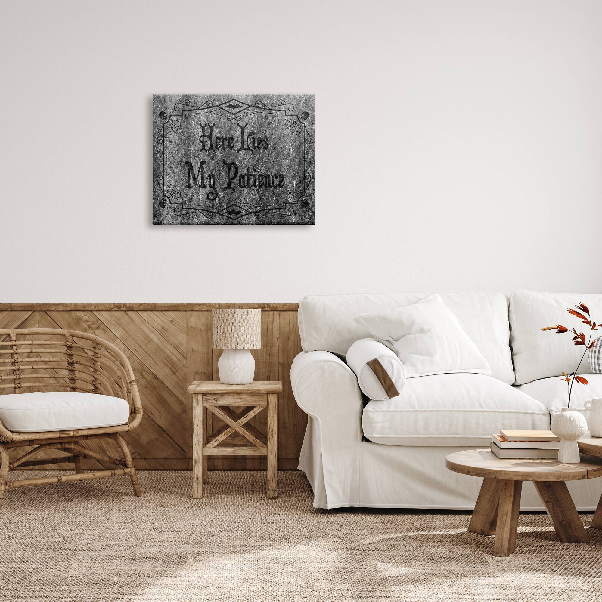 Stupell Industries Here Lies My Patience Tombstone Canvas Wall Art