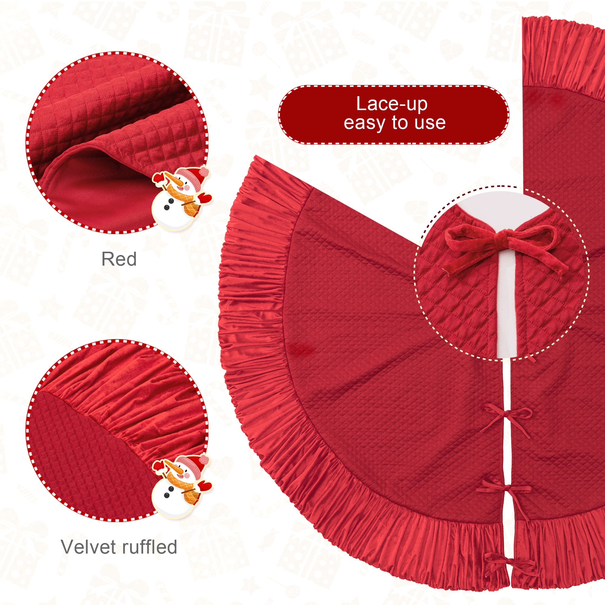 Glitzhome&#xAE; Deluxe Velvet Ruffled Christmas Tree Skirt