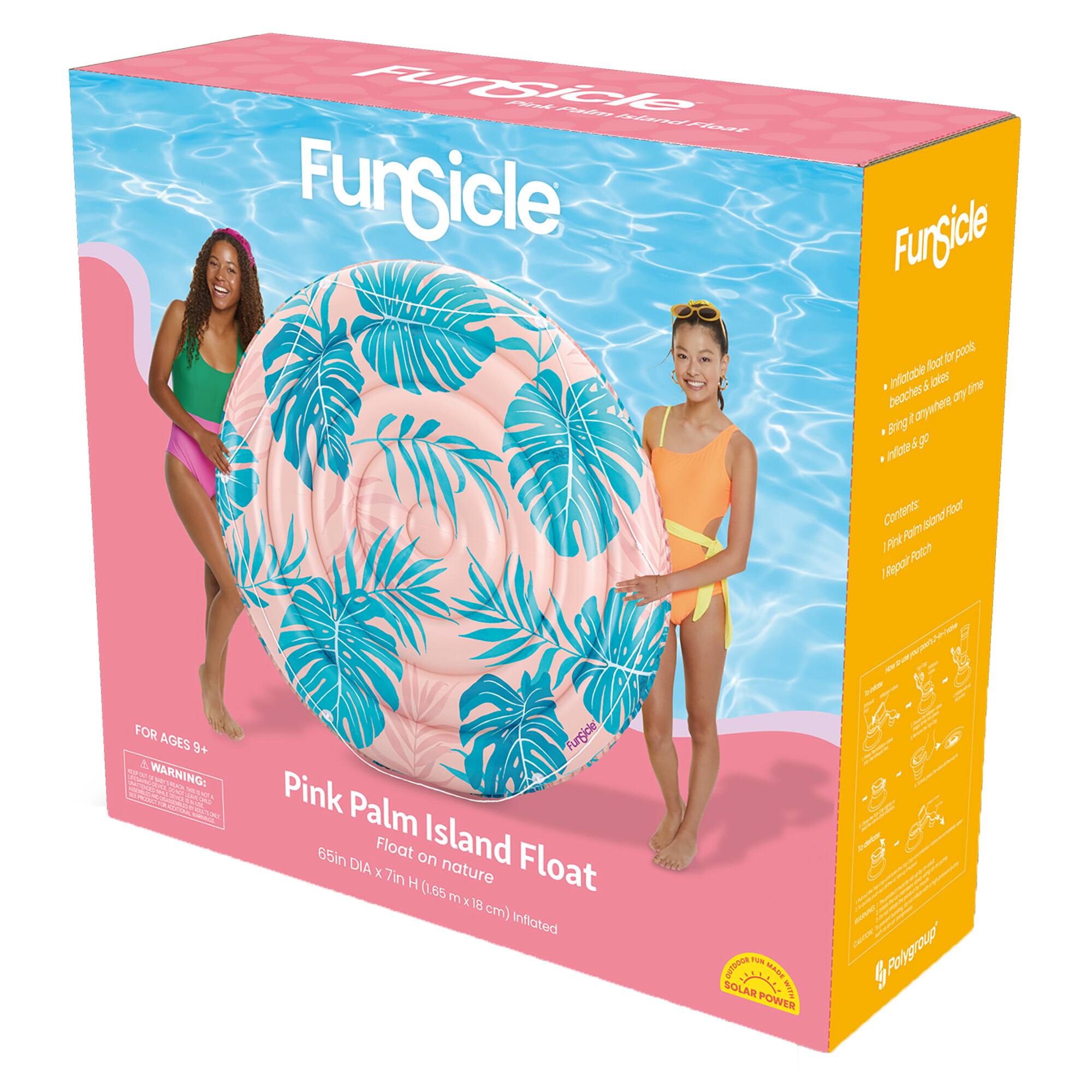 Funsicle 65&#x22; Round Pink &#x26; Blue Palm Island Float Round Inflatable Pool &#x26; Water Lounge