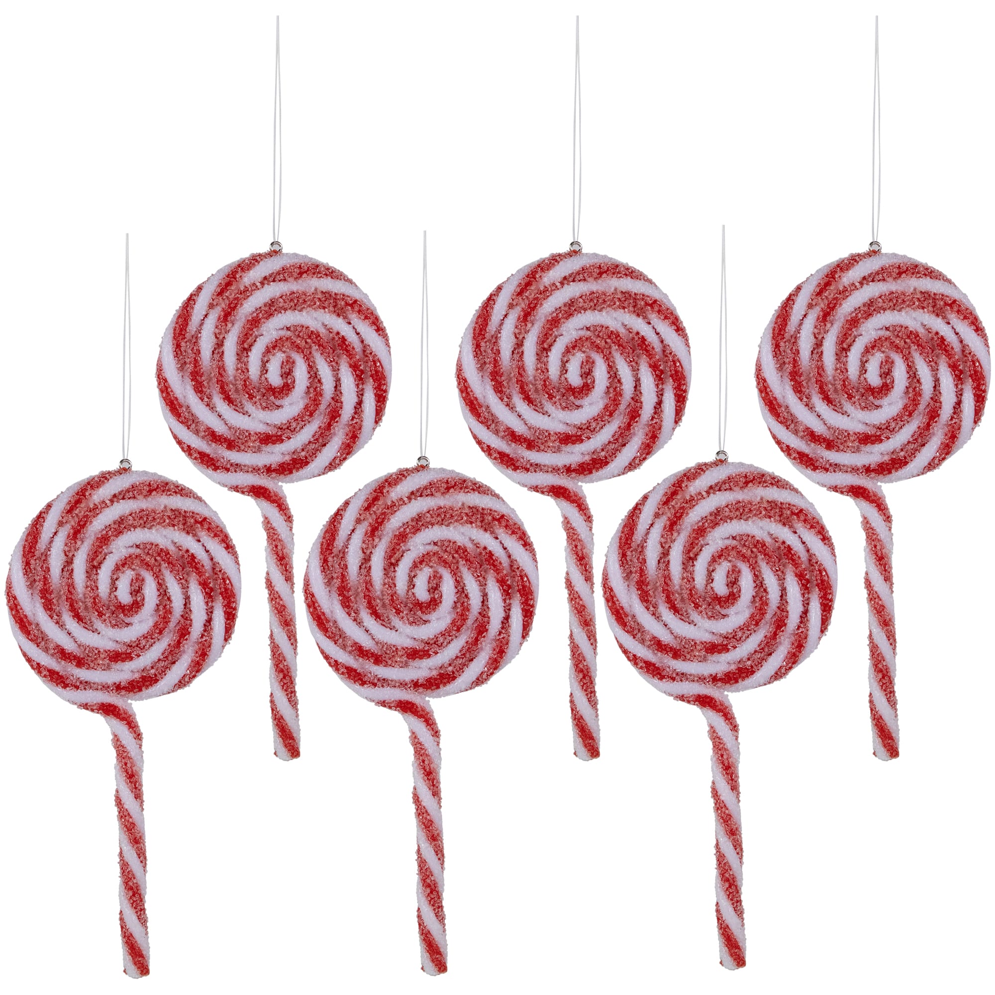 6ct Frosted Red and White Lollipop Christmas Ornaments 6"