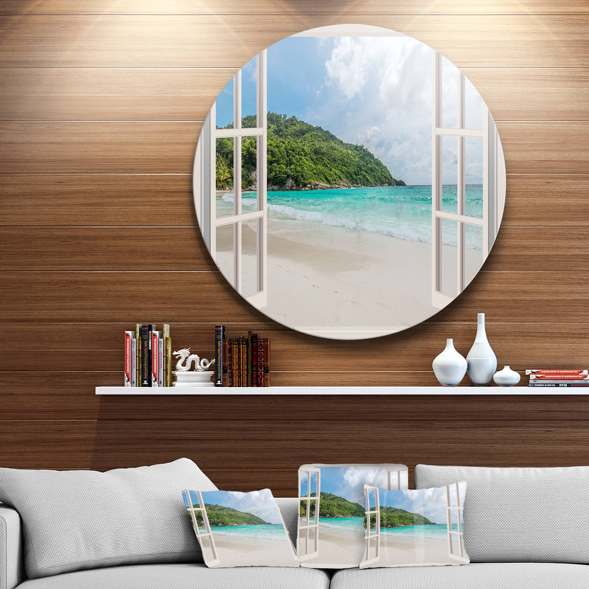 Designart - Open Window to Calm Seashore&#x27; Extra Large Seashore Metal Circle Wall Art