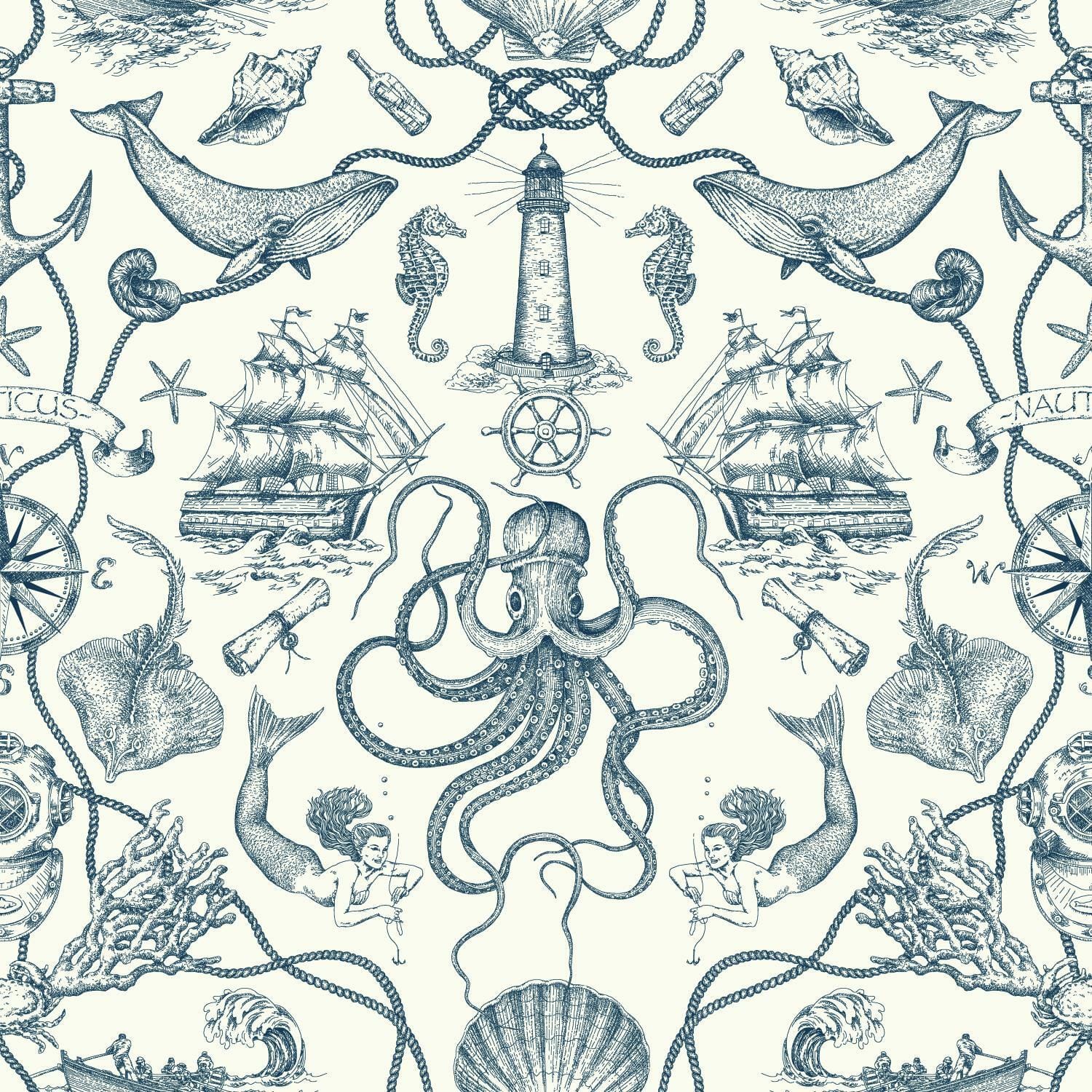 RoomMates Deep Sea Toile Peel & Stick Wallpaper