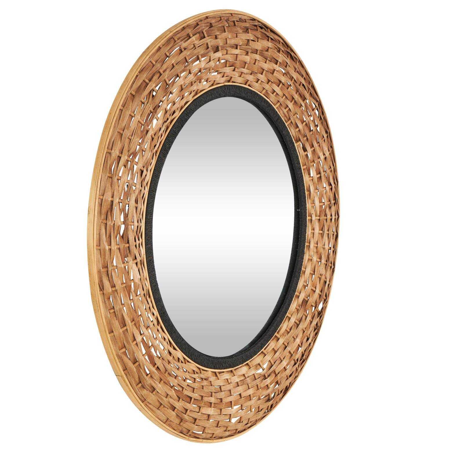 Brown Seagrass Handmade Wall Mirror with Black Inner Frame