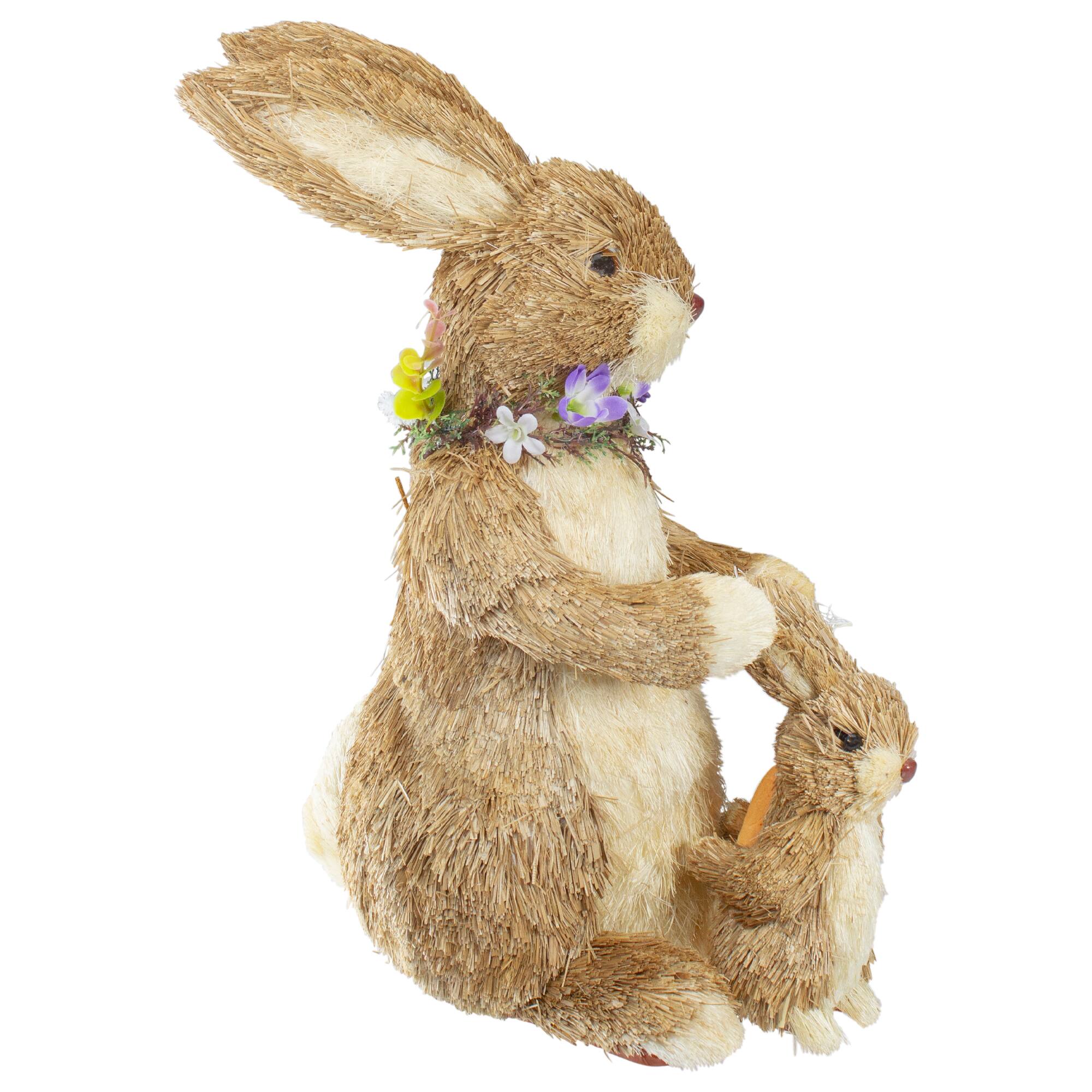 14" Sisal Mommy & Baby Bunny Easter Figure