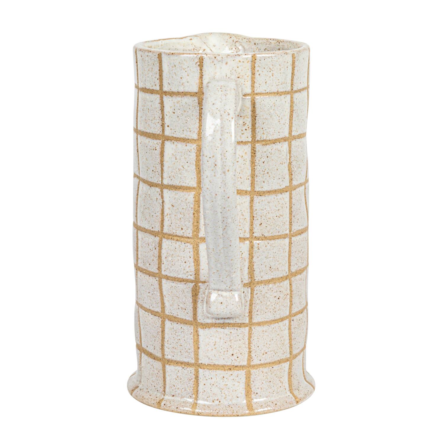 Hello Honey&#xAE; 46oz. Cream &#x26; Brown Reactive Glaze Wax Relief Grid Pattern Stoneware Pitcher