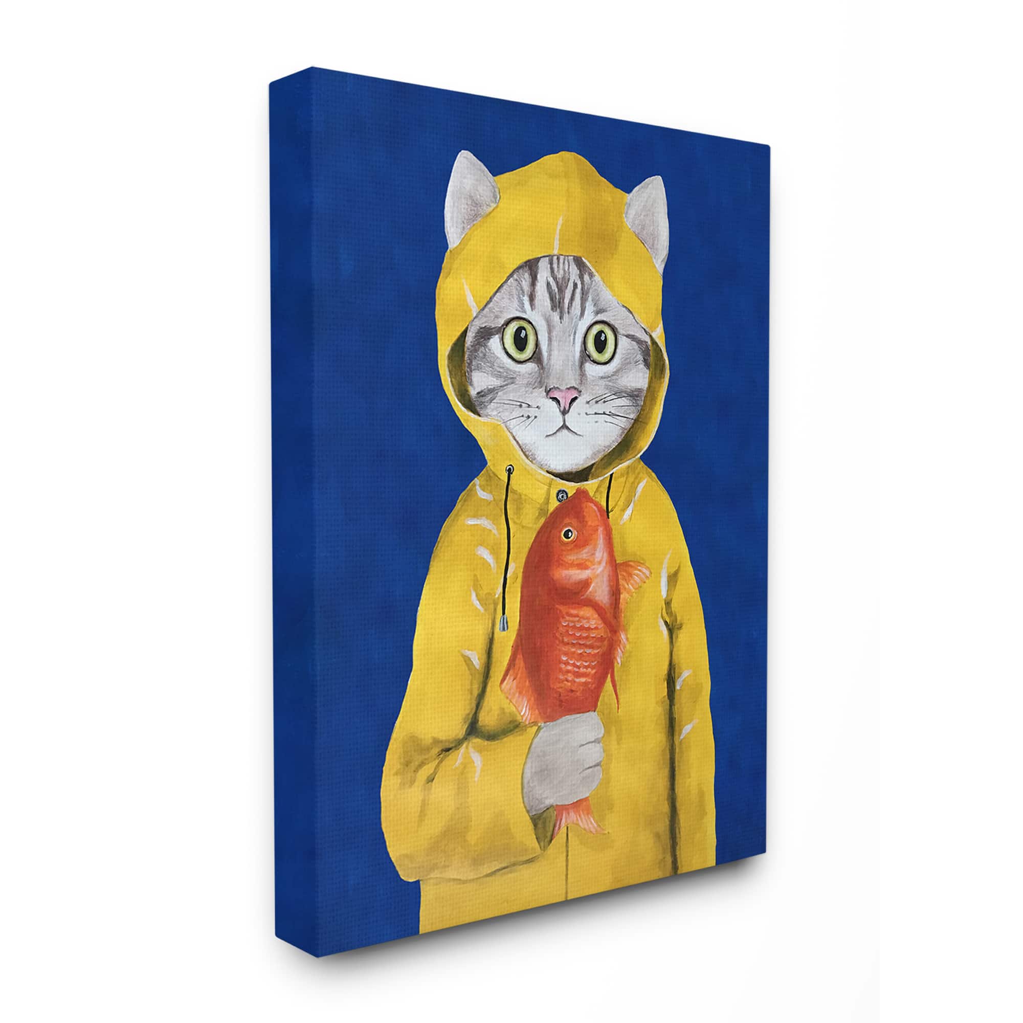 Stupell Industries Fisherman Feline Yellow Coat Cat Canvas Wall Art