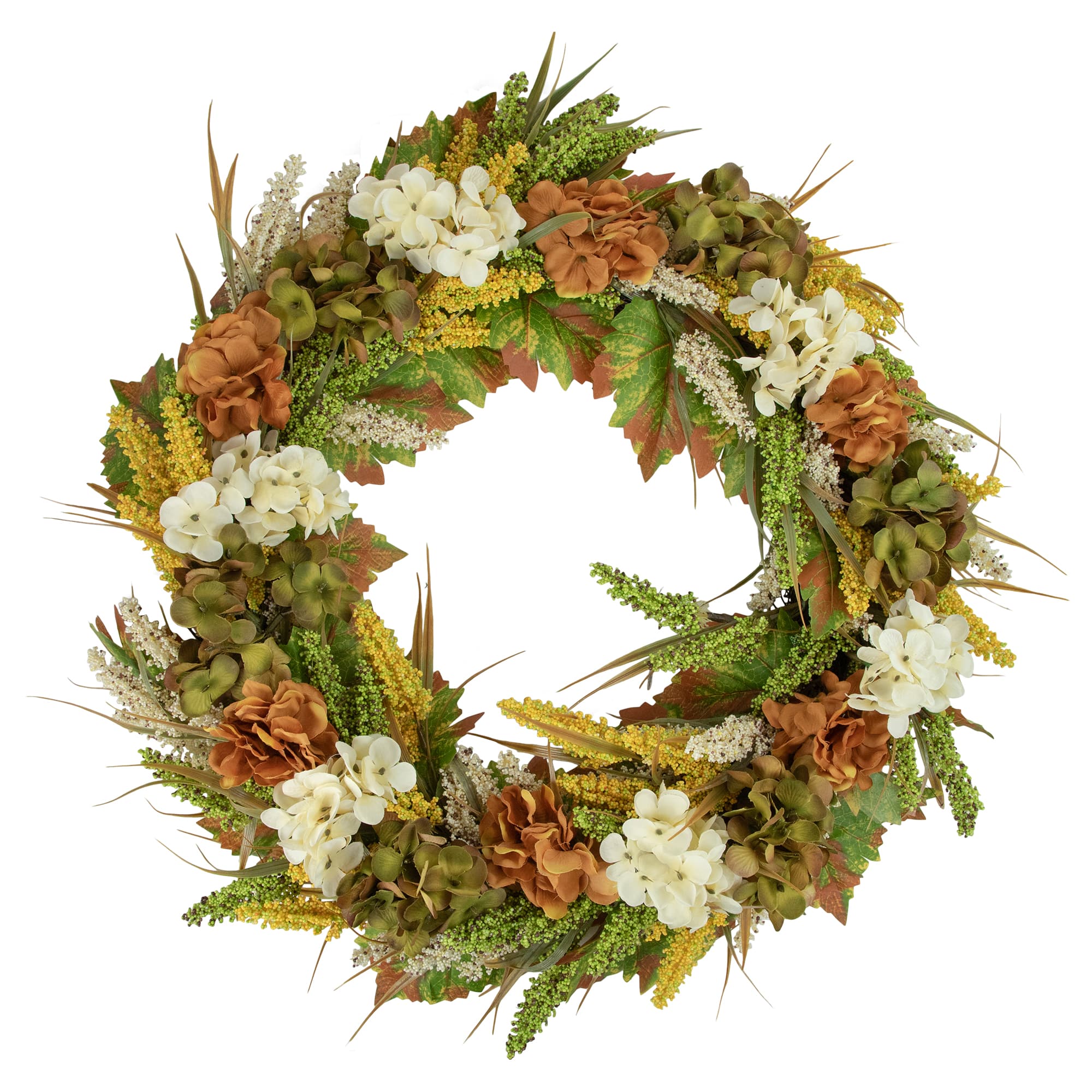 28&#x22; White &#x26; Orange Hydrangea Artificial Fall Harvest Twig Wreath
