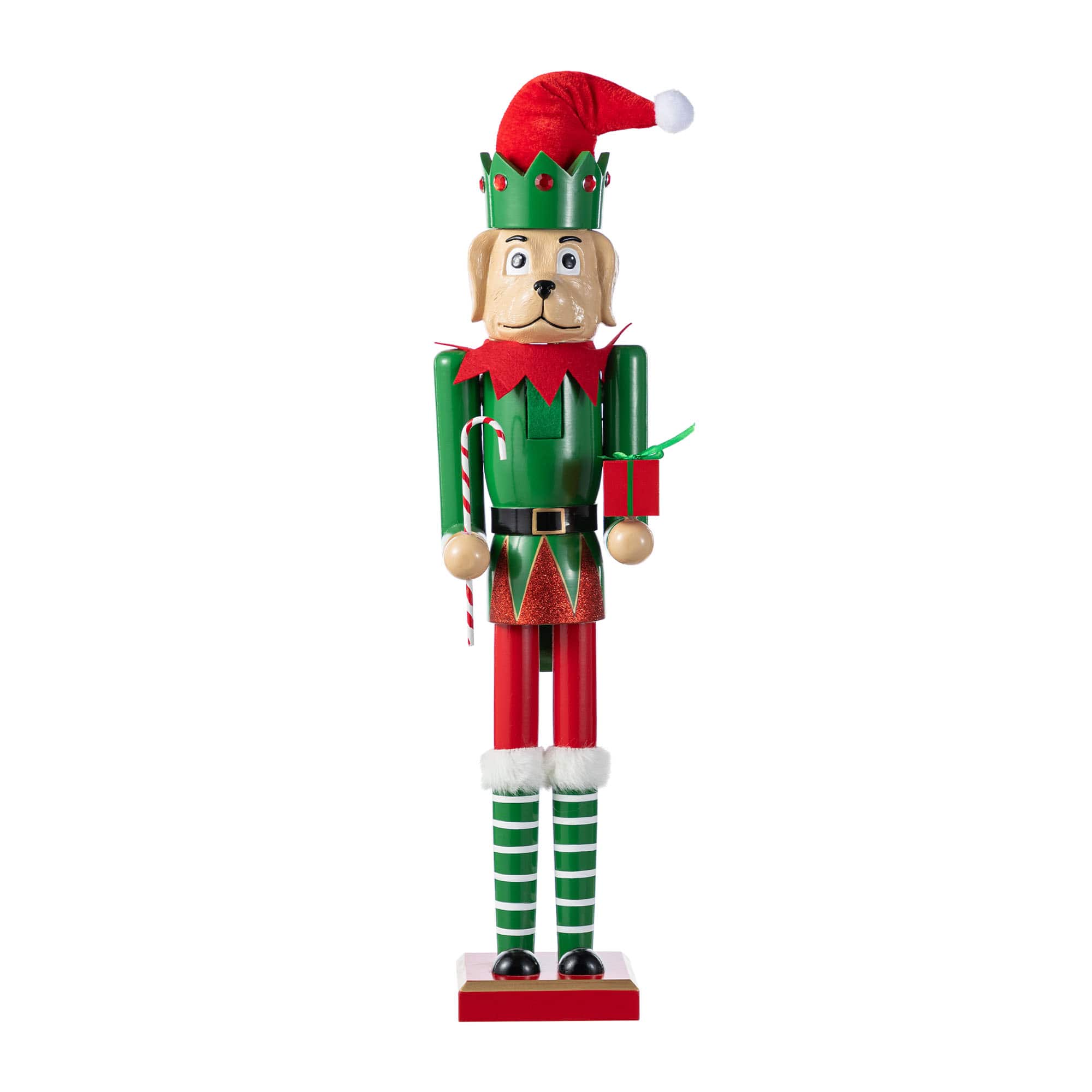 Glitzhome&#xAE; 23.5&#x22;H Wooden Christmas Elf Dog Nutcracker