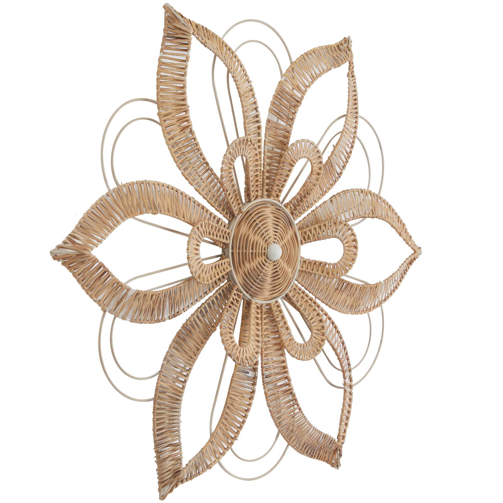 Brown Rattan Daisy Floral Wall Decor with Metal Wire 31&#x22; x 2&#x22; x 31&#x22;