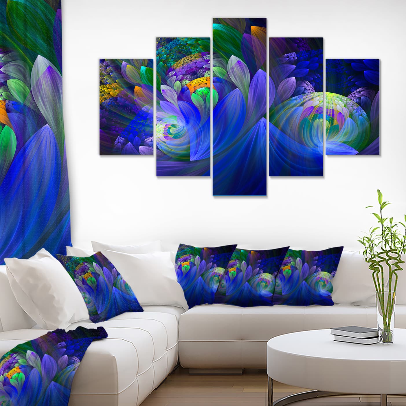 Designart - Blue Fractal Flower Bouquet - Large Floral Canvas Art Print