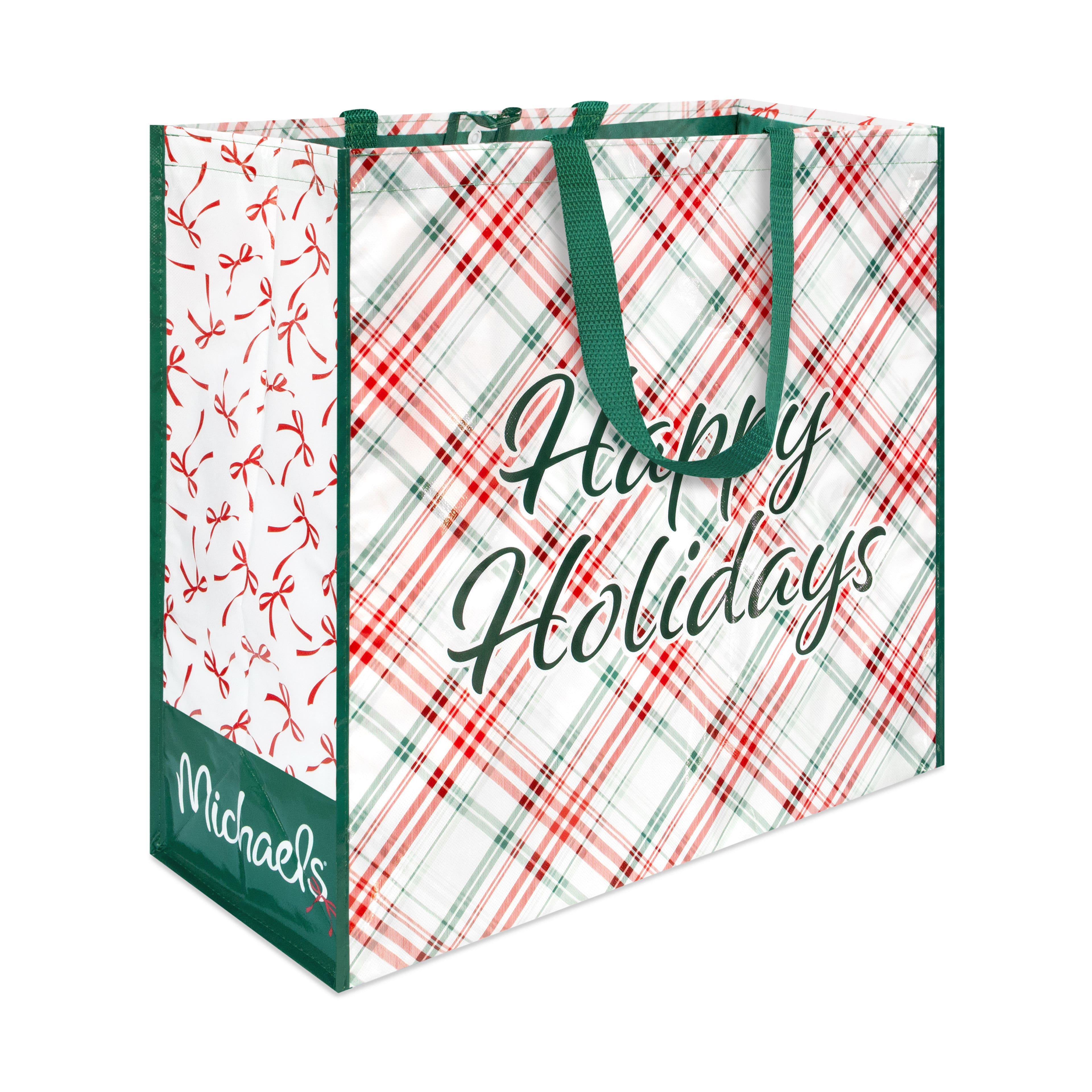 Large Reusable Christmas Plaid Tote by Celebrate It&#x2122;