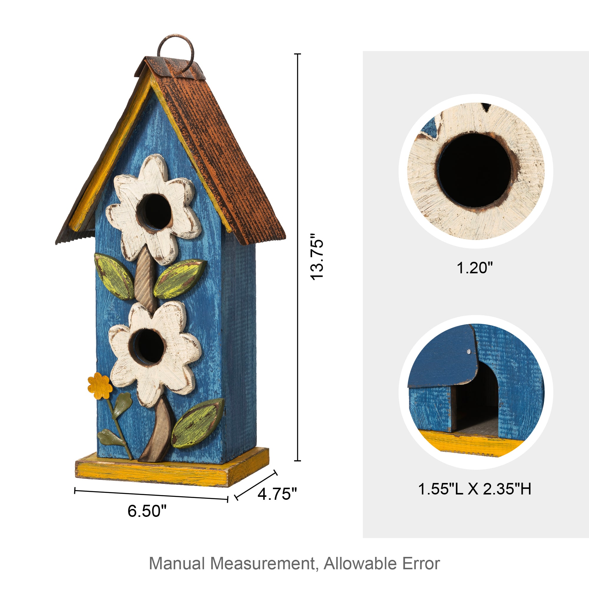 Glitzhome® 13.75" Distressed Flower Birdhouse