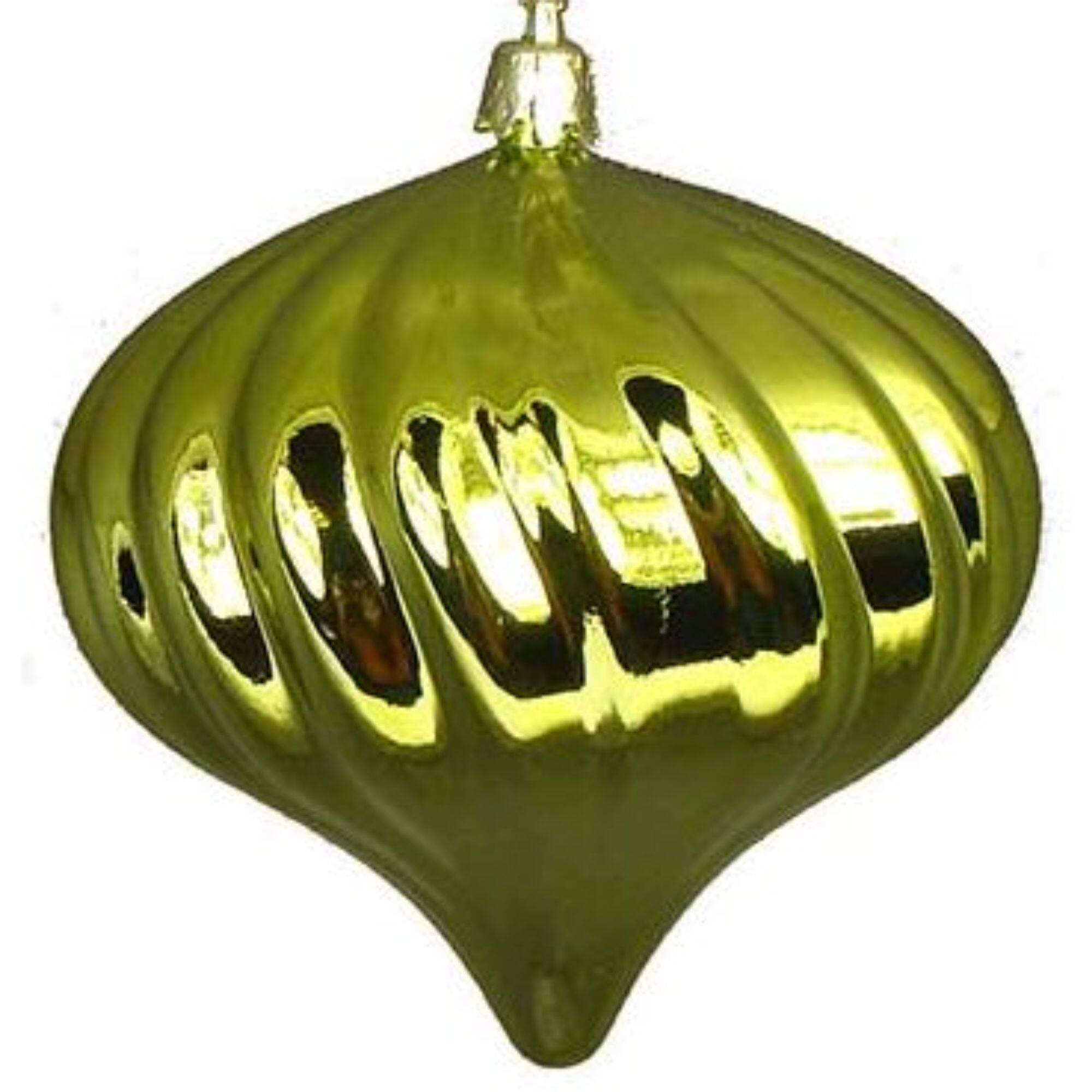 4ct Shiny Green Kiwi Swirl Shatterproof Onion Ornaments