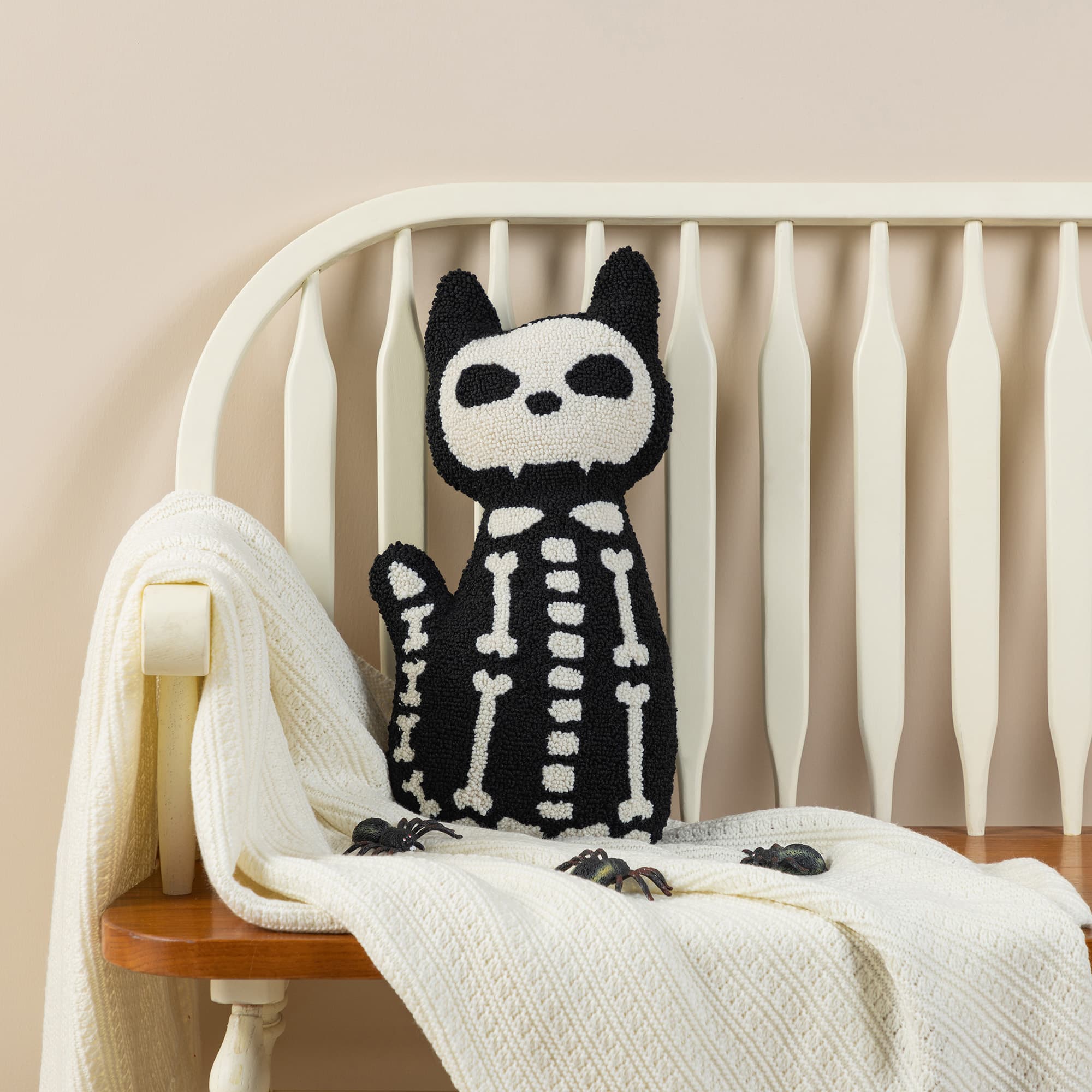 Glitzhome® 18"H Halloween Hooked Skeleton Cat Shaped Pillow