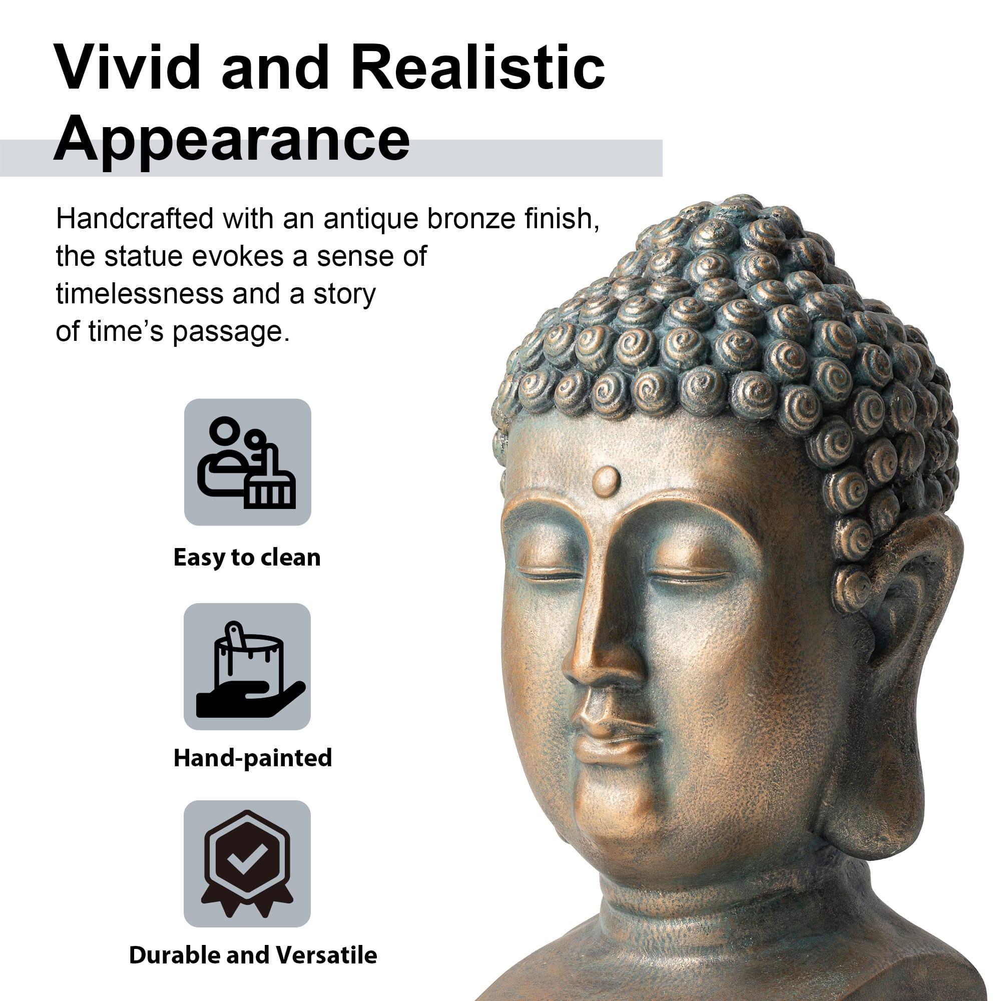 Glitzhome® 16" Faux Bronze Buddha Head Garden Statue