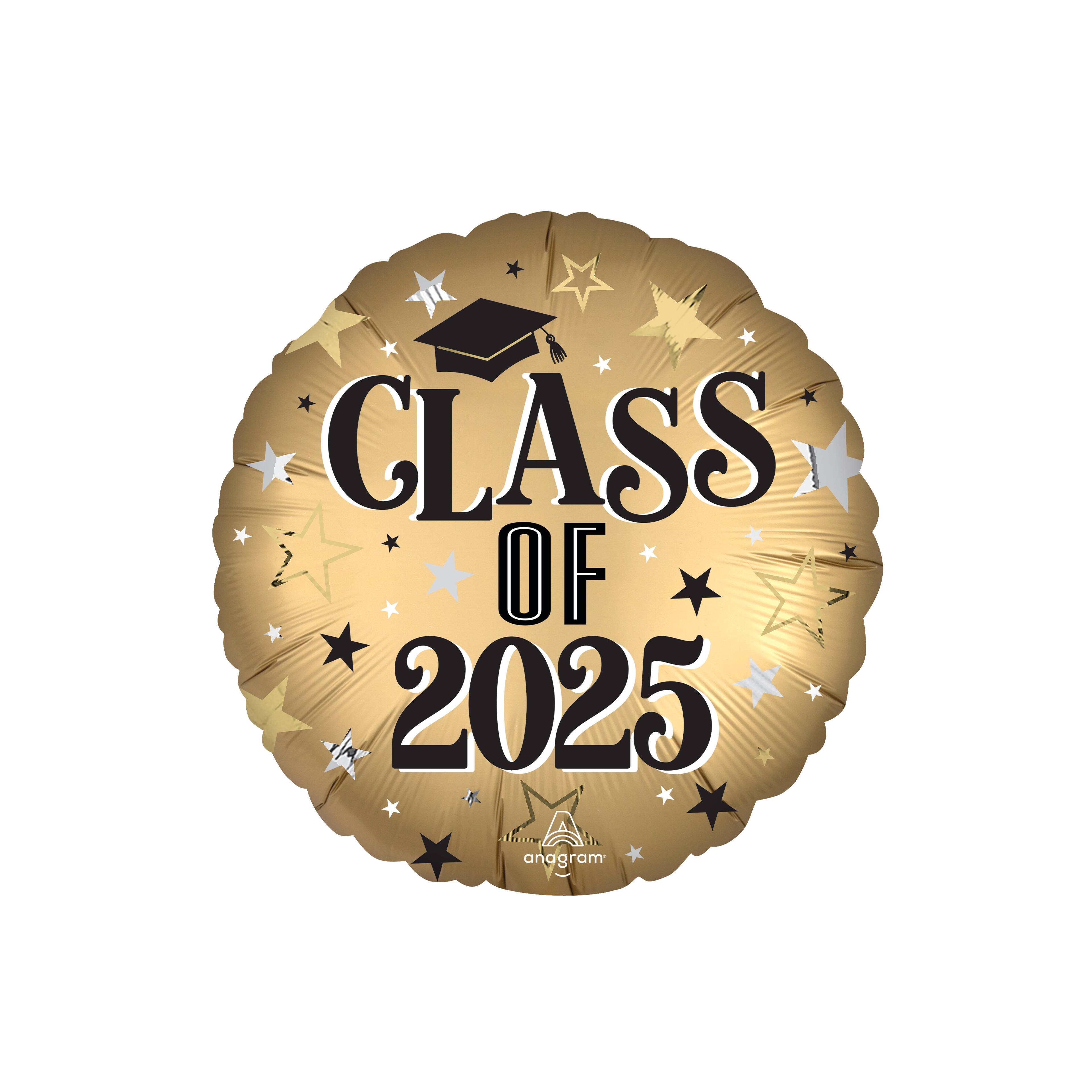 18" Gold Class of 2025 Satin XL® Round Foil Balloon