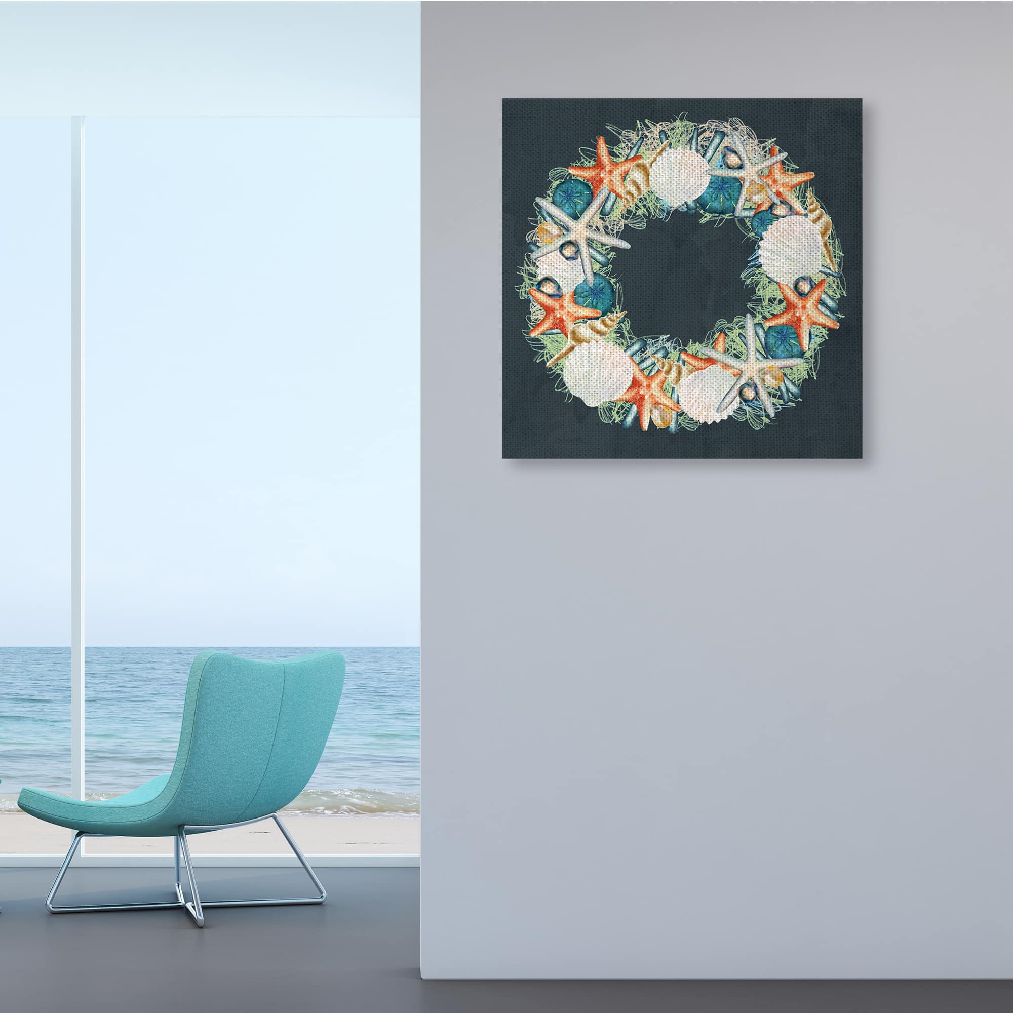 Stupell Industries Starfish and Nautical Sea Shell Wreath Canvas Wall Art