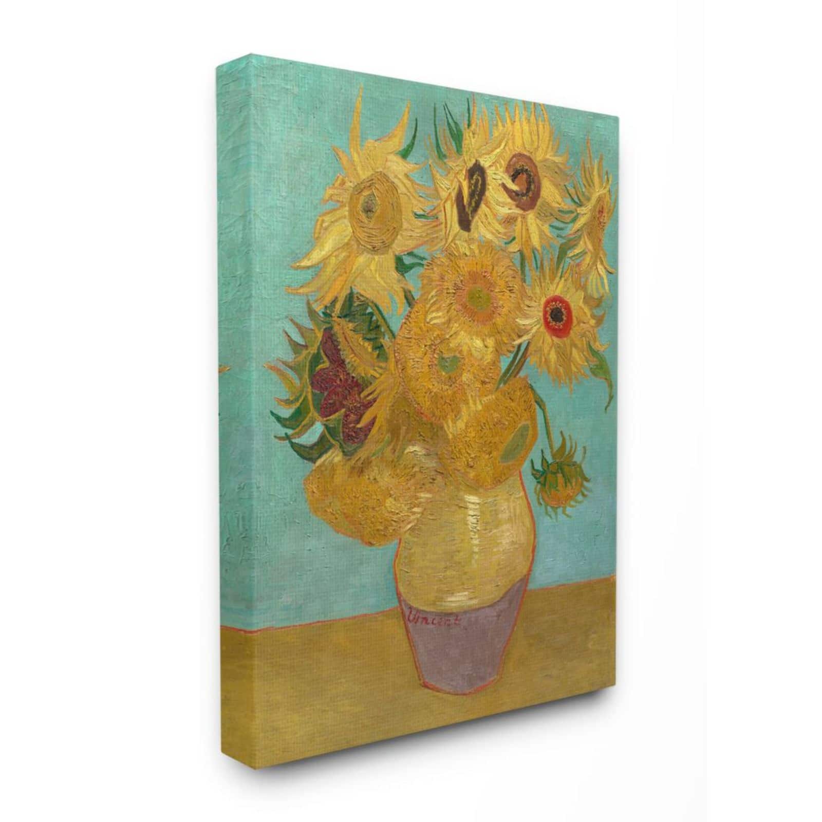 Stupell Industries Van Gogh Sunflowers on Turquoise Canvas Wall Art