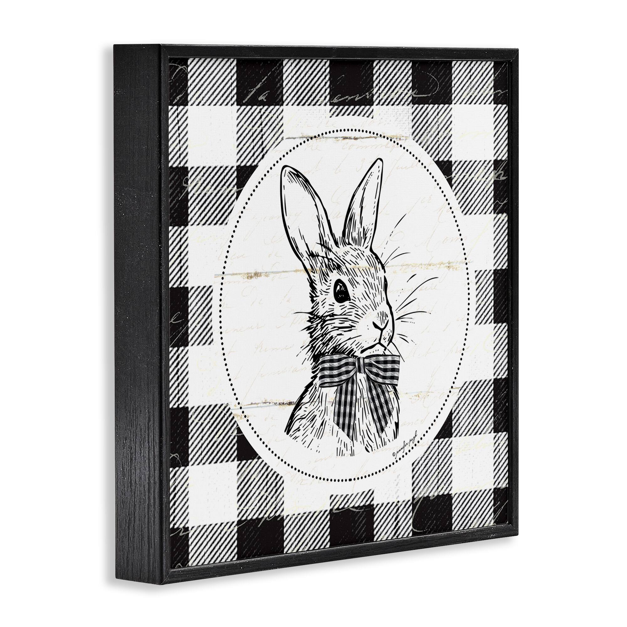 Stupell Industries Detailed Easter Bunny Drawing Spring Plaid Border Framed Giclee Art
