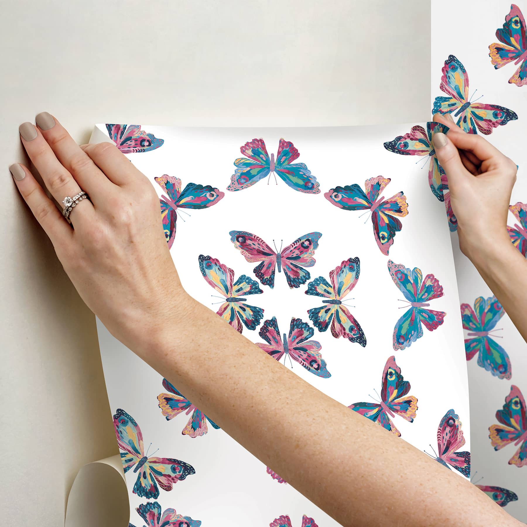 RoomMates Pink &#x26; Blue Papillon Peel &#x26; Stick Wallpaper
