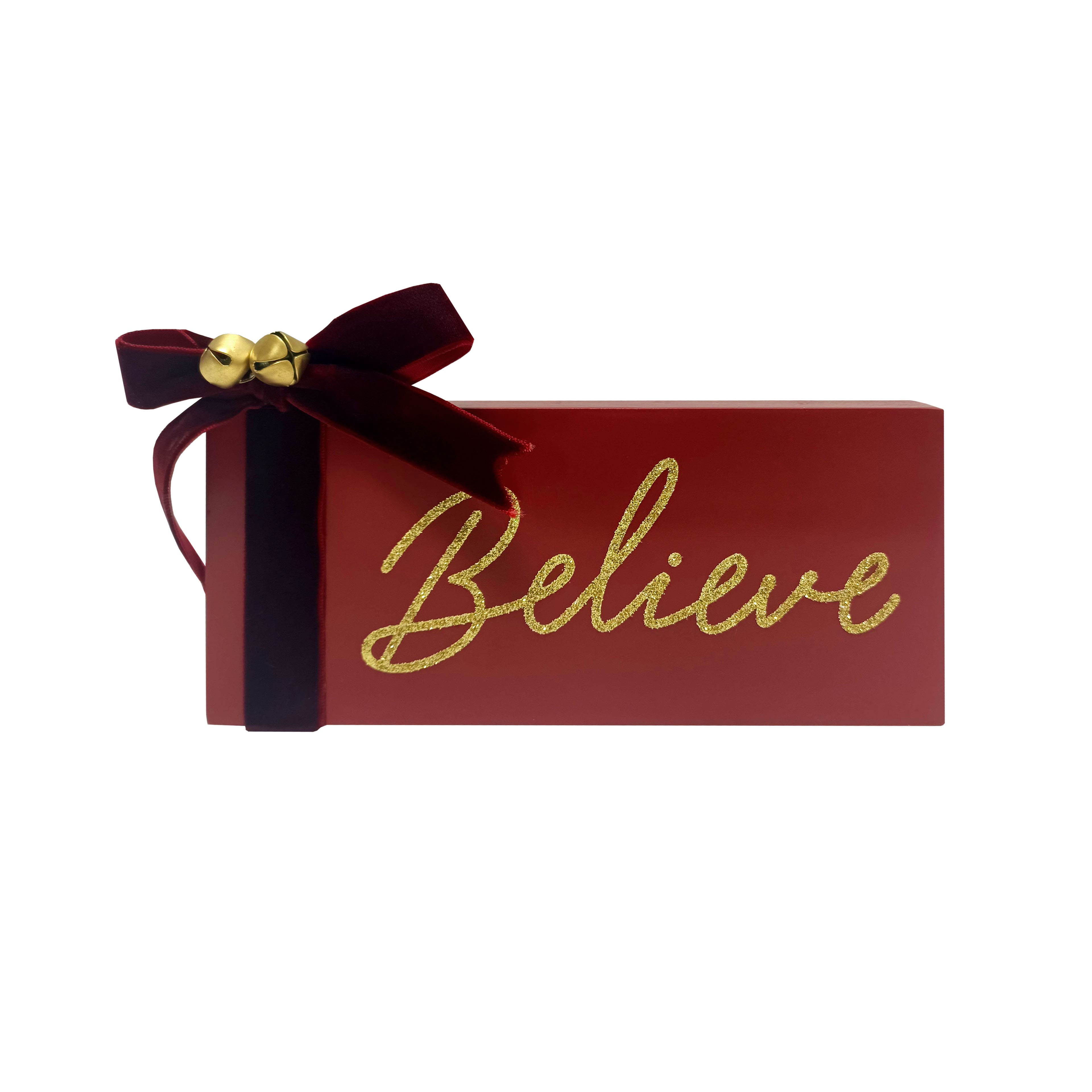 7" Red & Gold Believe Block with Bow Tabletop Décor by Ashland®