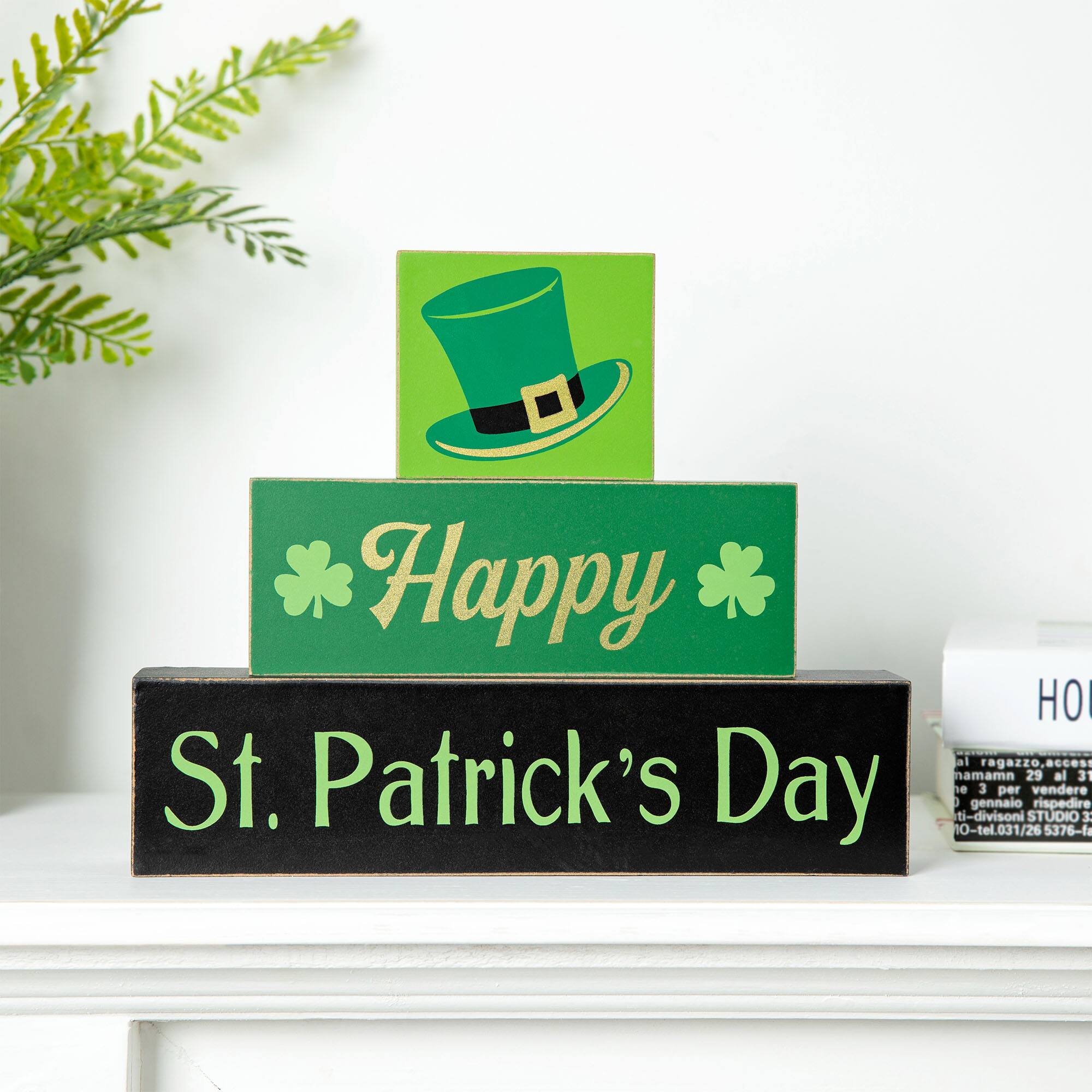 Glitzhome® 9.5" St. Patrick's Wooden Block Table Sign