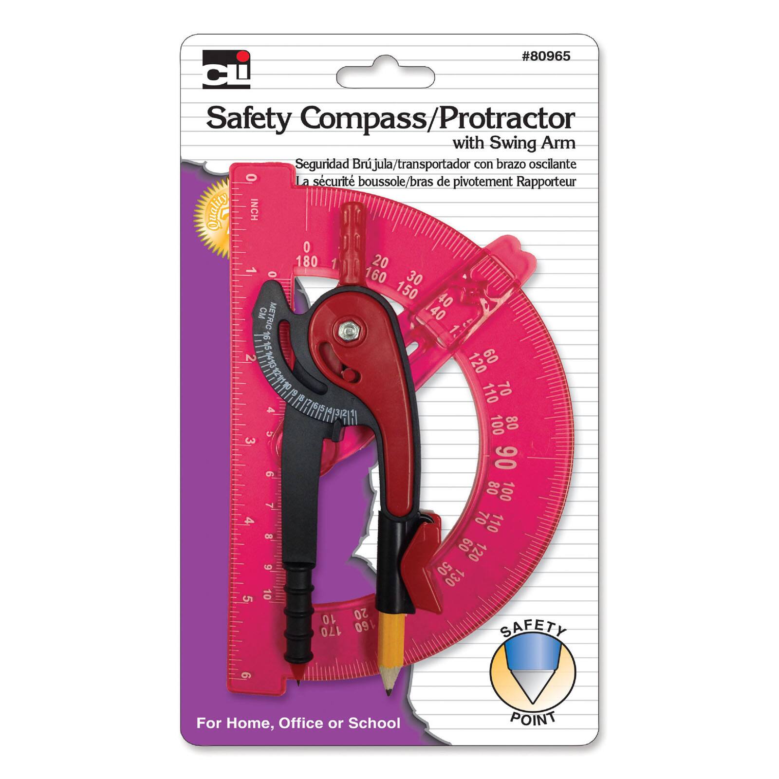 Charles Leonard Safety Compass &#x26; Swing Arm Protractor, 12ct.