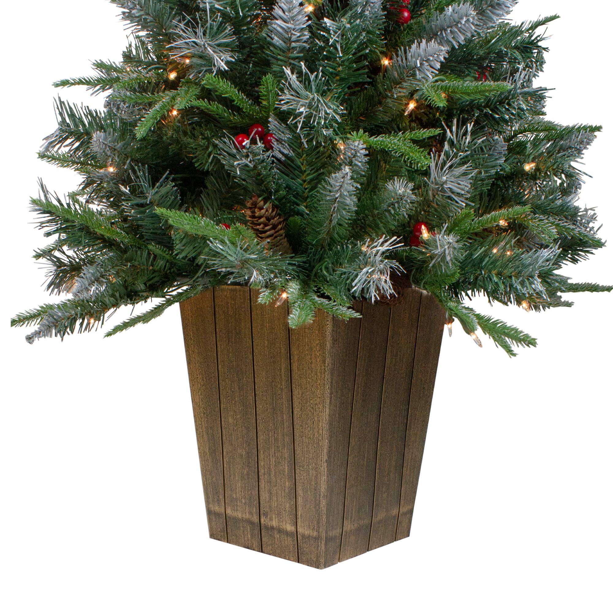 4ft. Pre-Lit Frosted Mixed Berry Pine Artificial Christmas Tree in Decorative Planter, Clear Lights