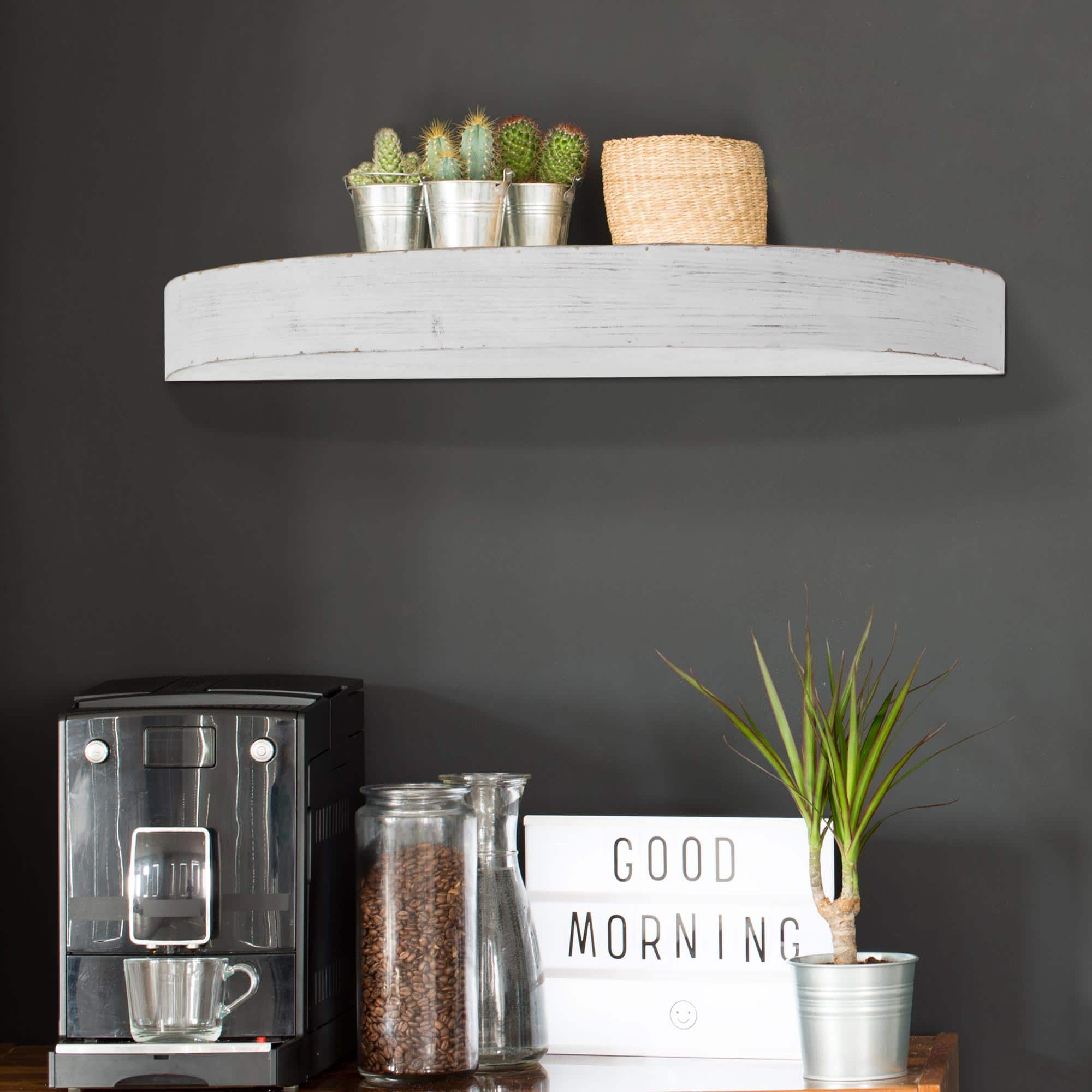 Small White Round Wood Floating Wall Shelf