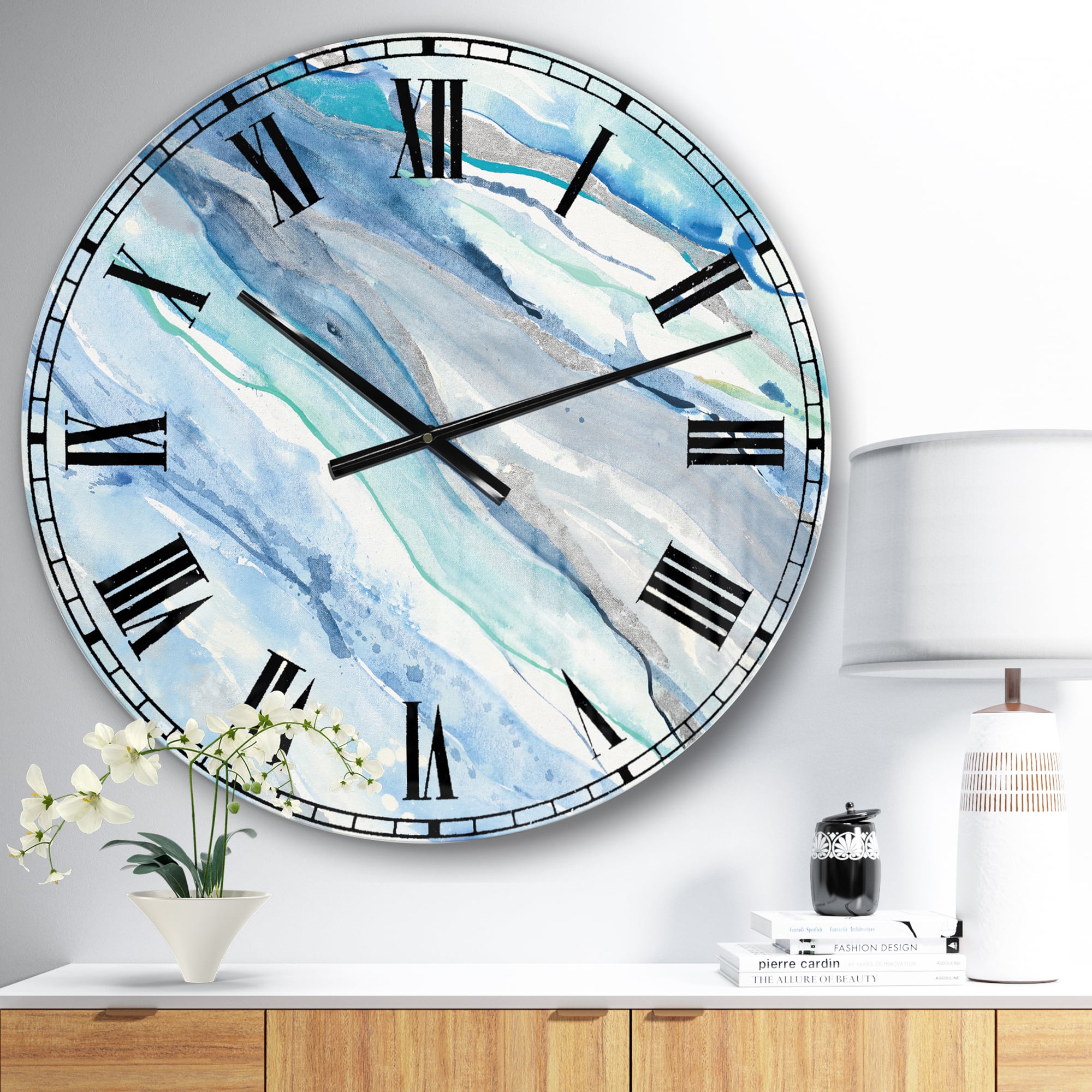 Designart Blue Silver Spring II Wall Clock