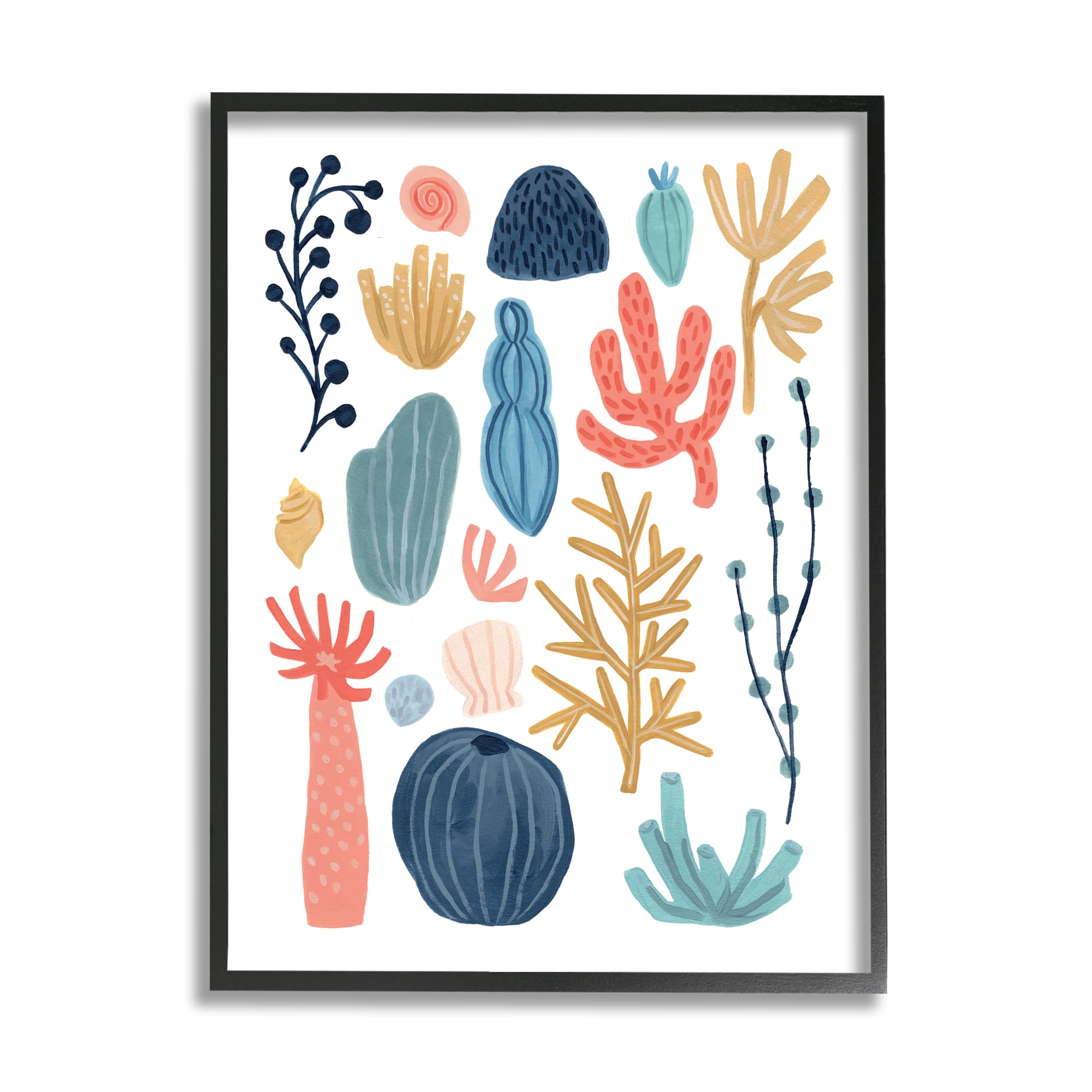 Stupell Industries Playful Sea Life Coral Red Yellow Blue Plants in Black Frame Wall Art