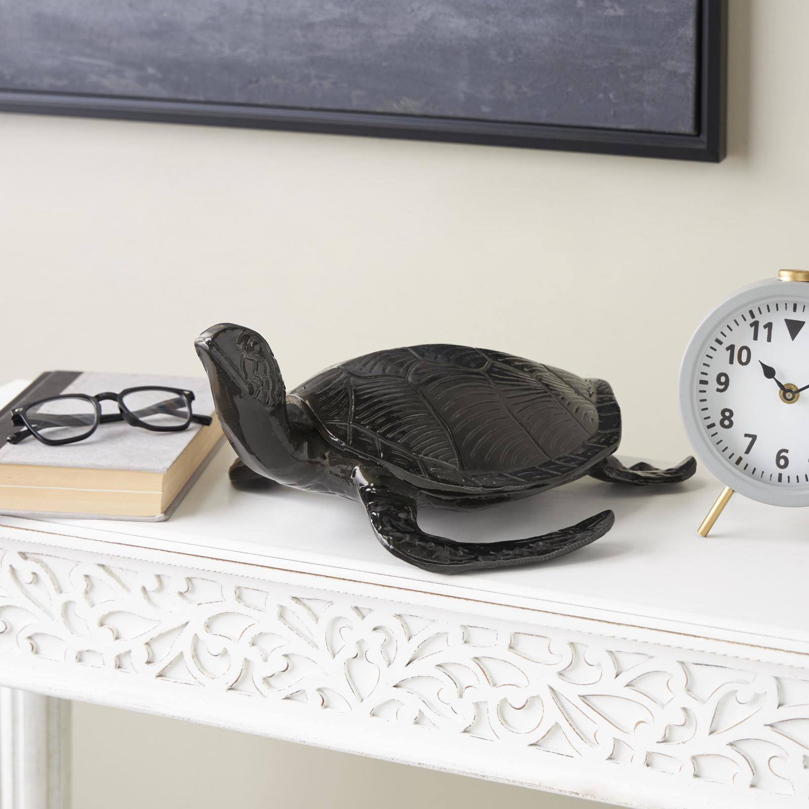 15" Black Carved Aluminum Sea Turtle Sculpture