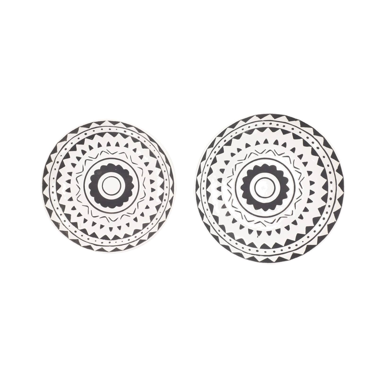 Set of 2 Black Ceramic Eclectic Abstract Wall Decor, 15", 14"