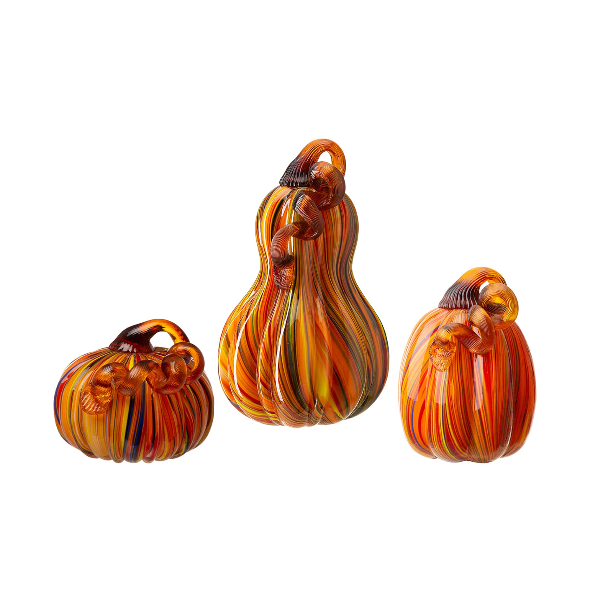 Glitzhome&#xAE; Multi Striped Glass Pumpkin &#x26; Gourd Set