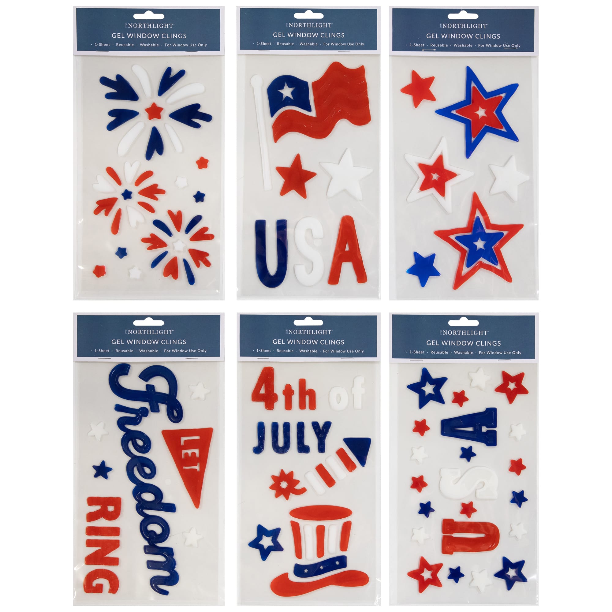 Double Sided Patriotic Celebration Gel Window Cling Set