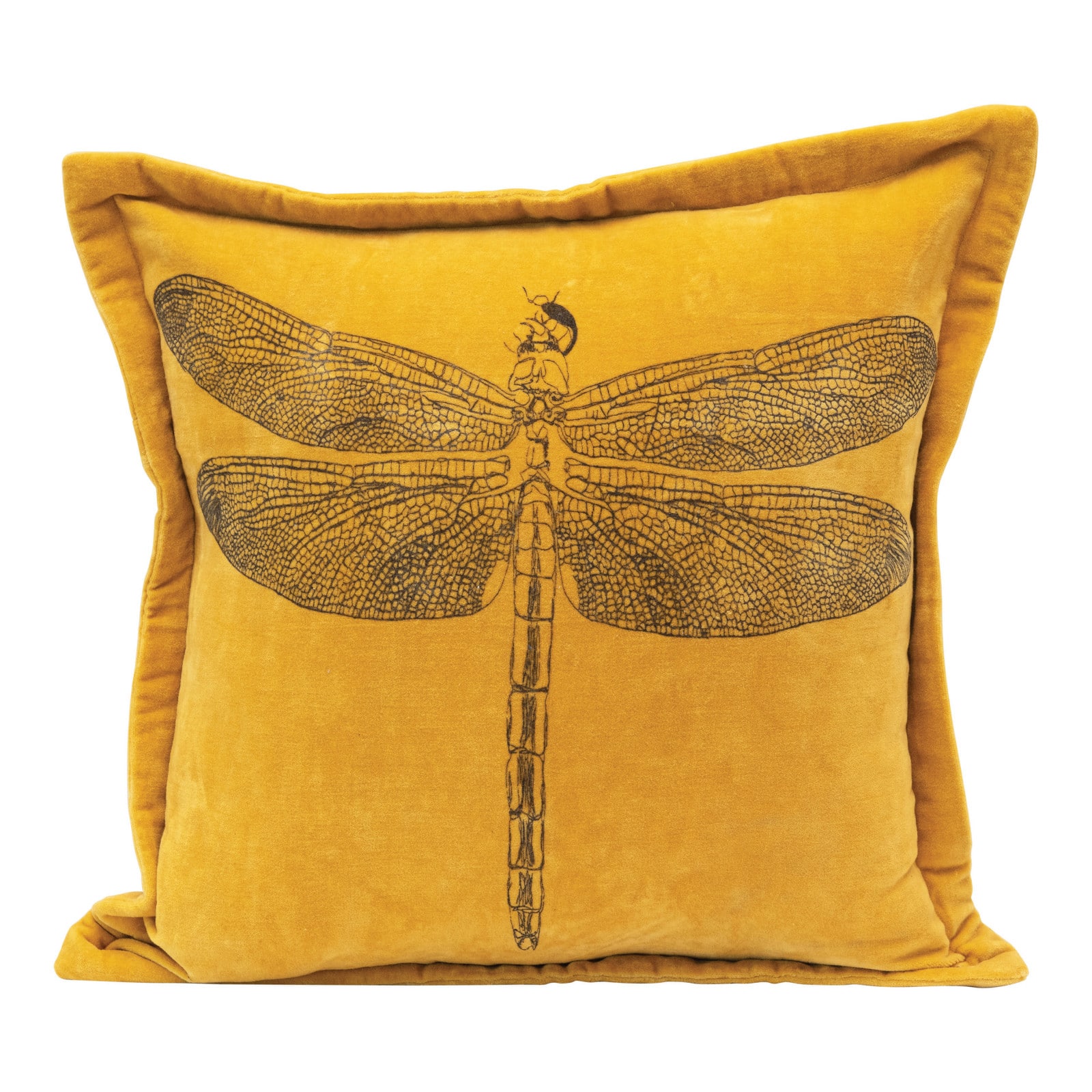 Mustard Dragonfly Cotton Velvet Pillow