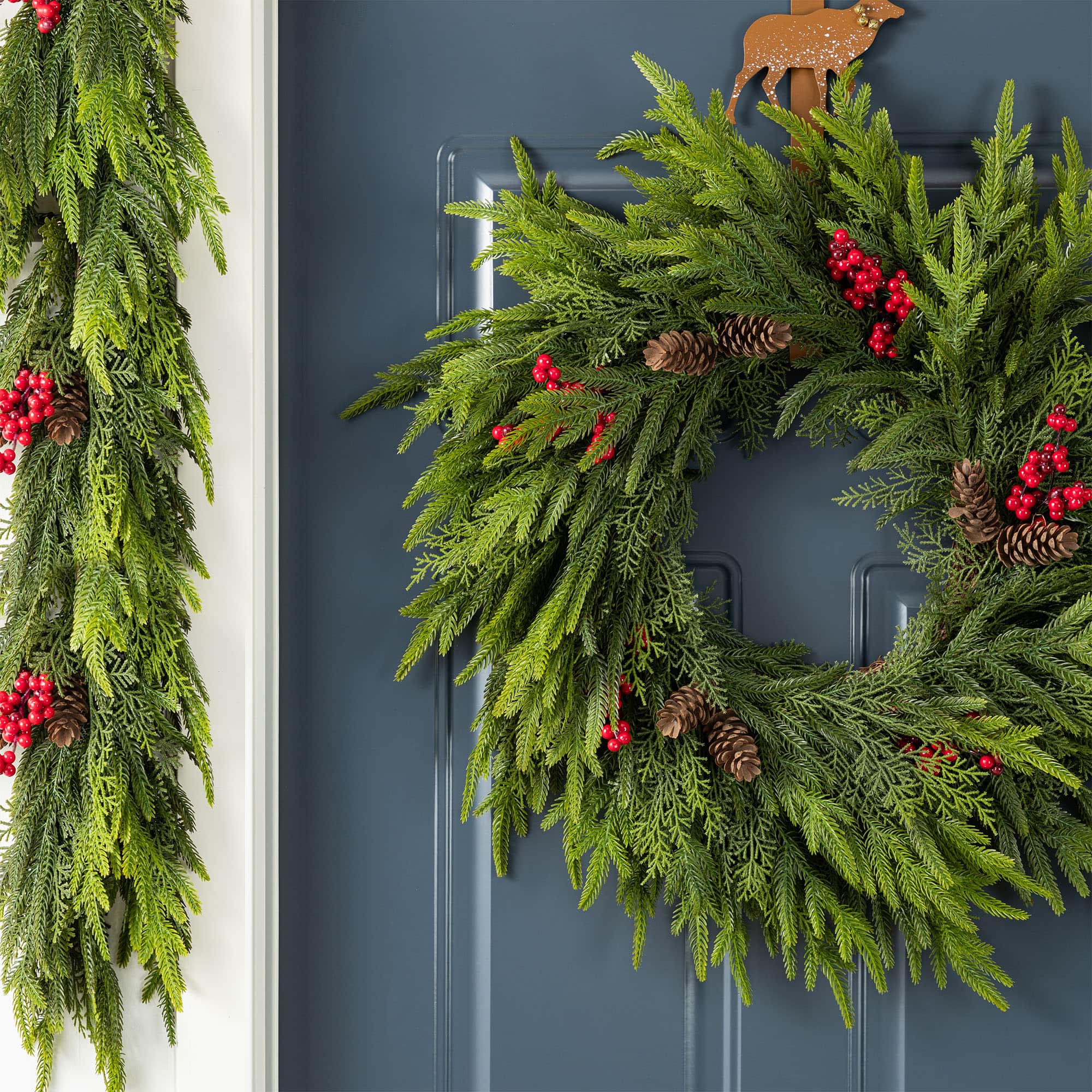 Glitzhome&#xAE; 24&#x22;D Christmas PE Wreath with Pinecones and Red Berries