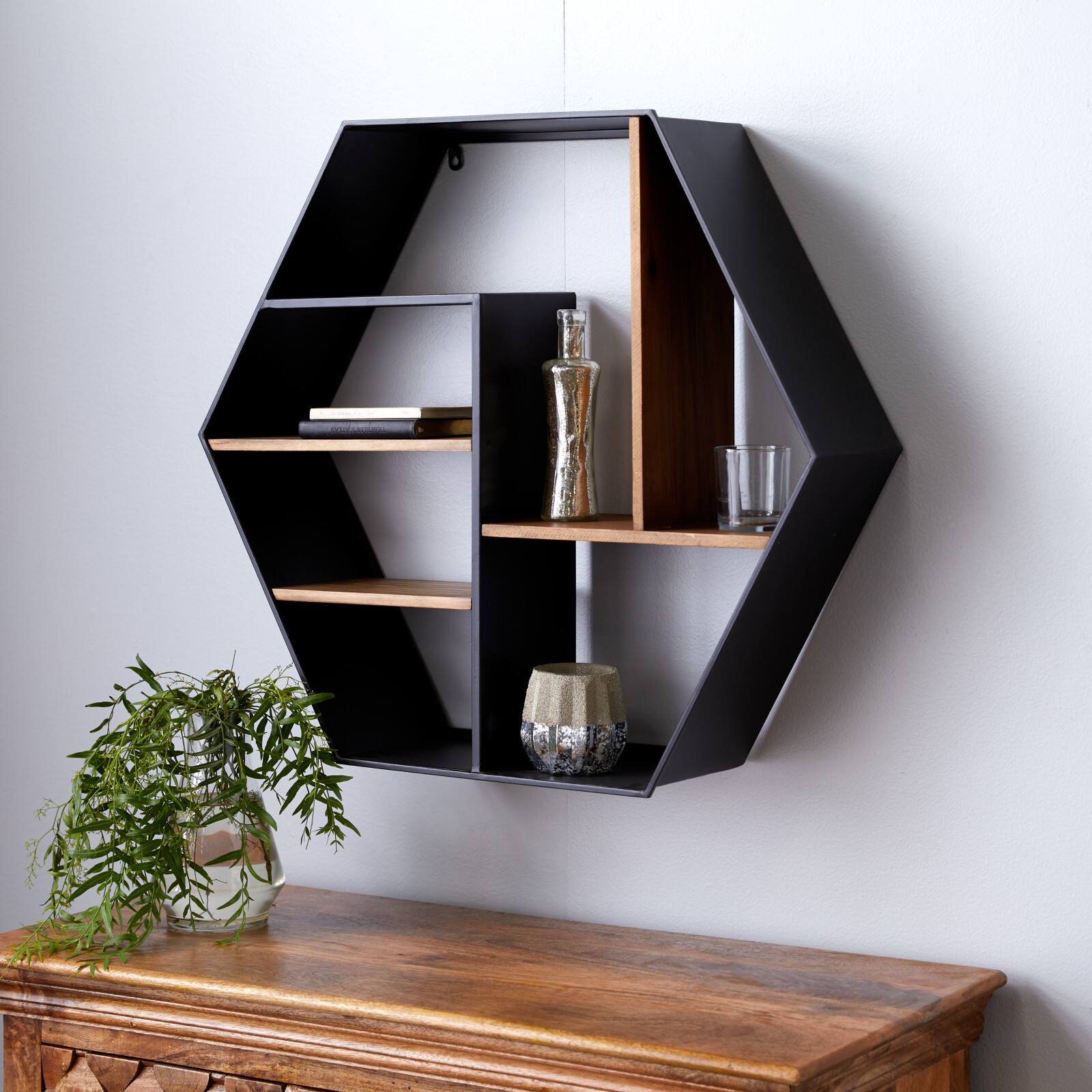 Black Chinese Fir Wood Industrial Wall Shelves, 26&#x22; x 30&#x22; x 7&#x22;
