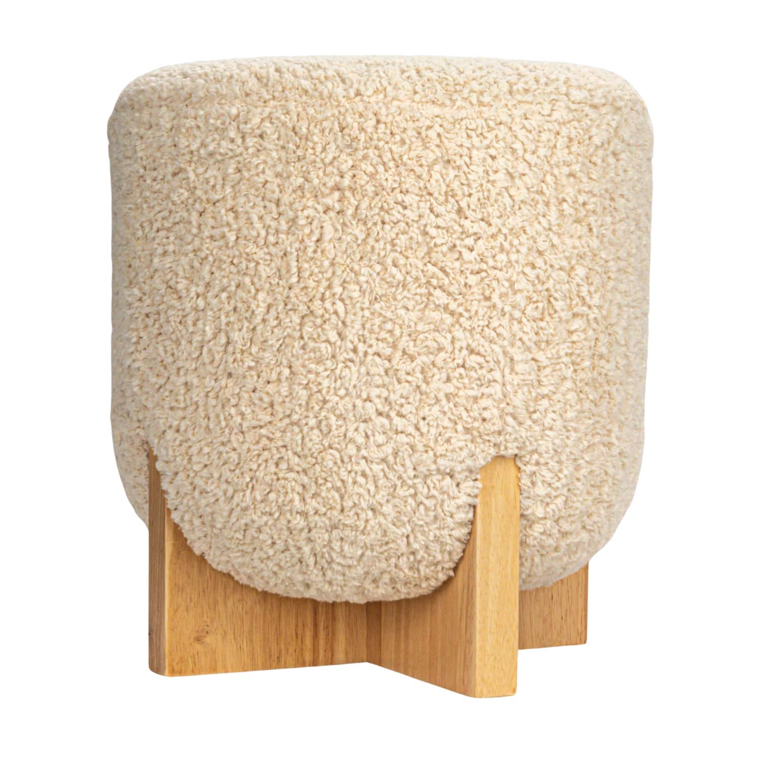 Hello Honey&#xAE; White Boucl&#xE9; Fabric Upholstered Ottoman