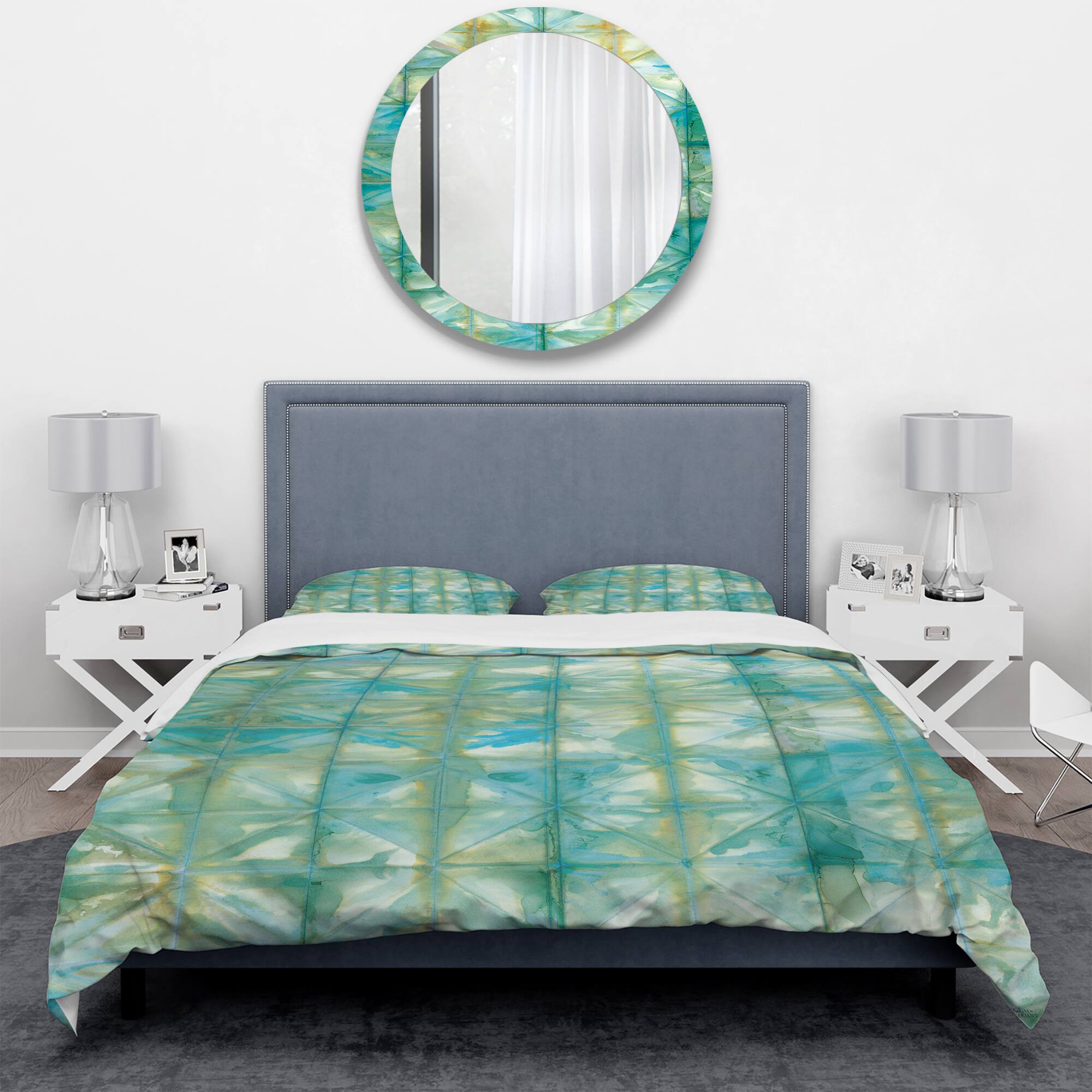 Designart &#x27;Blue diamonds minimal geometric I&#x27; Geometric Bedding Set - Duvet Cover &#x26; Shams
