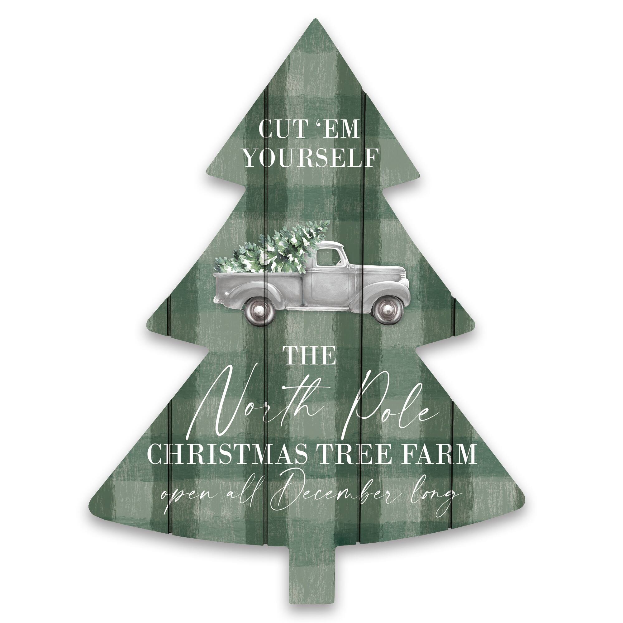 North Pole Christmas Tree Farm Tree Shaped Wood Pallet Wall Art