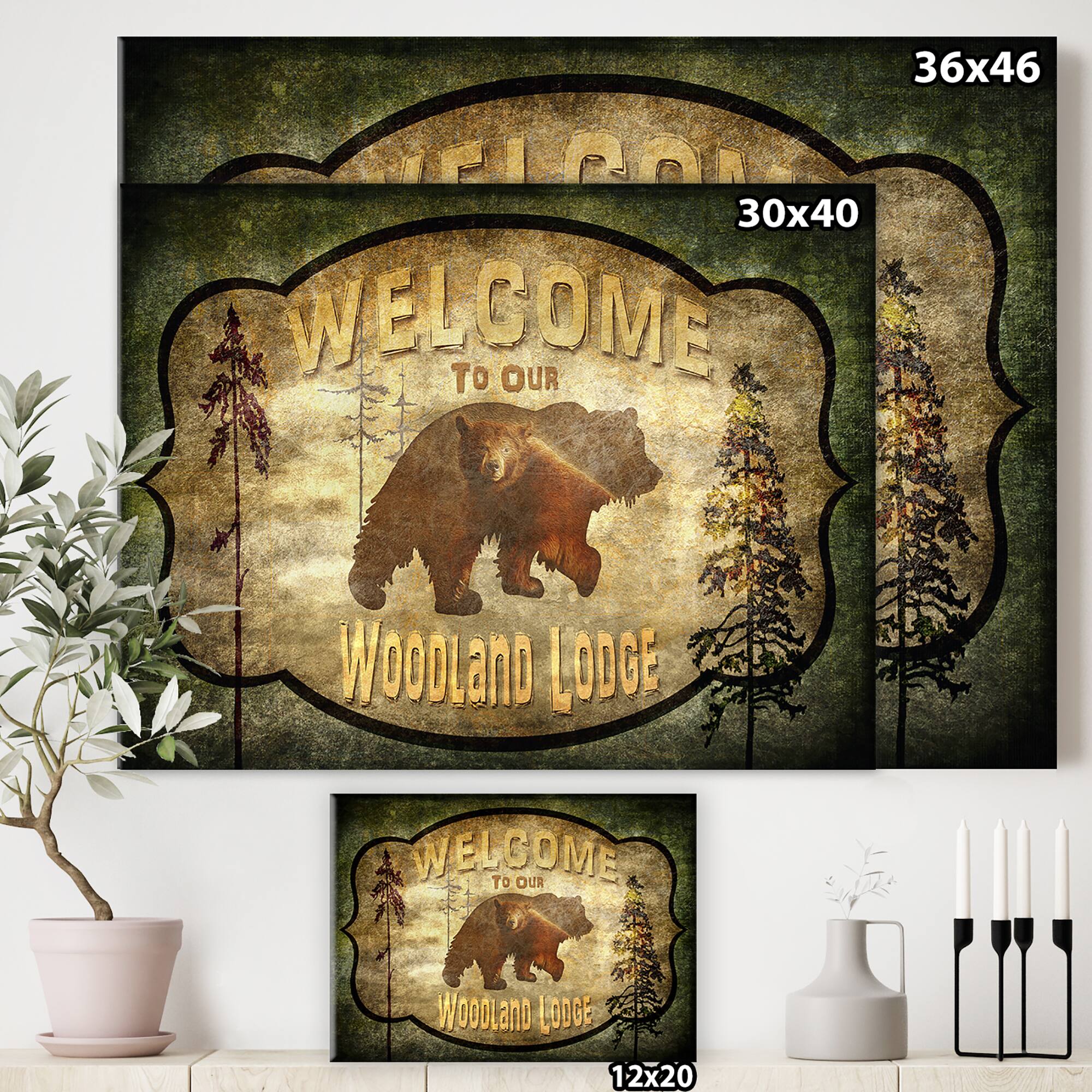 Designart - Welcome_Lodge Bear - Cottage Canvas Art Print