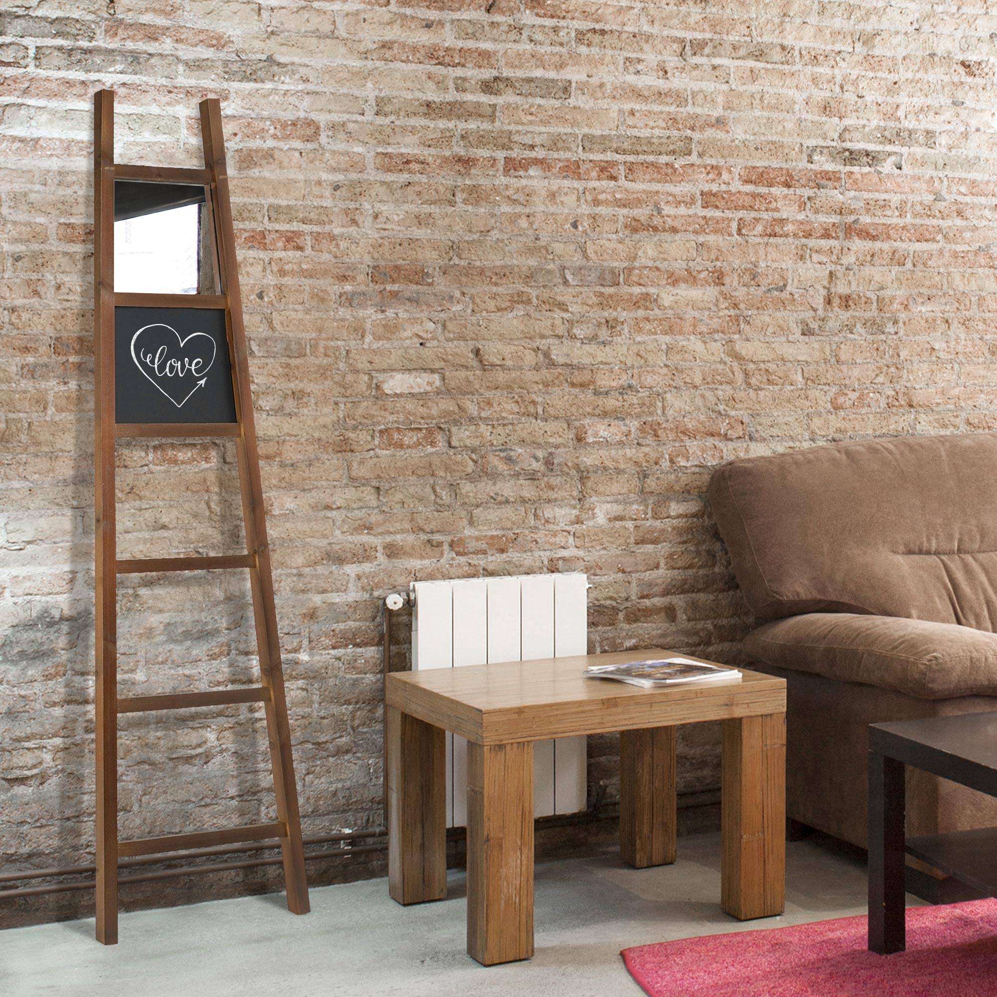 Wood Decorative Ladder Mirror with Chalkboard &#x26; Hooks - 68&#x22;