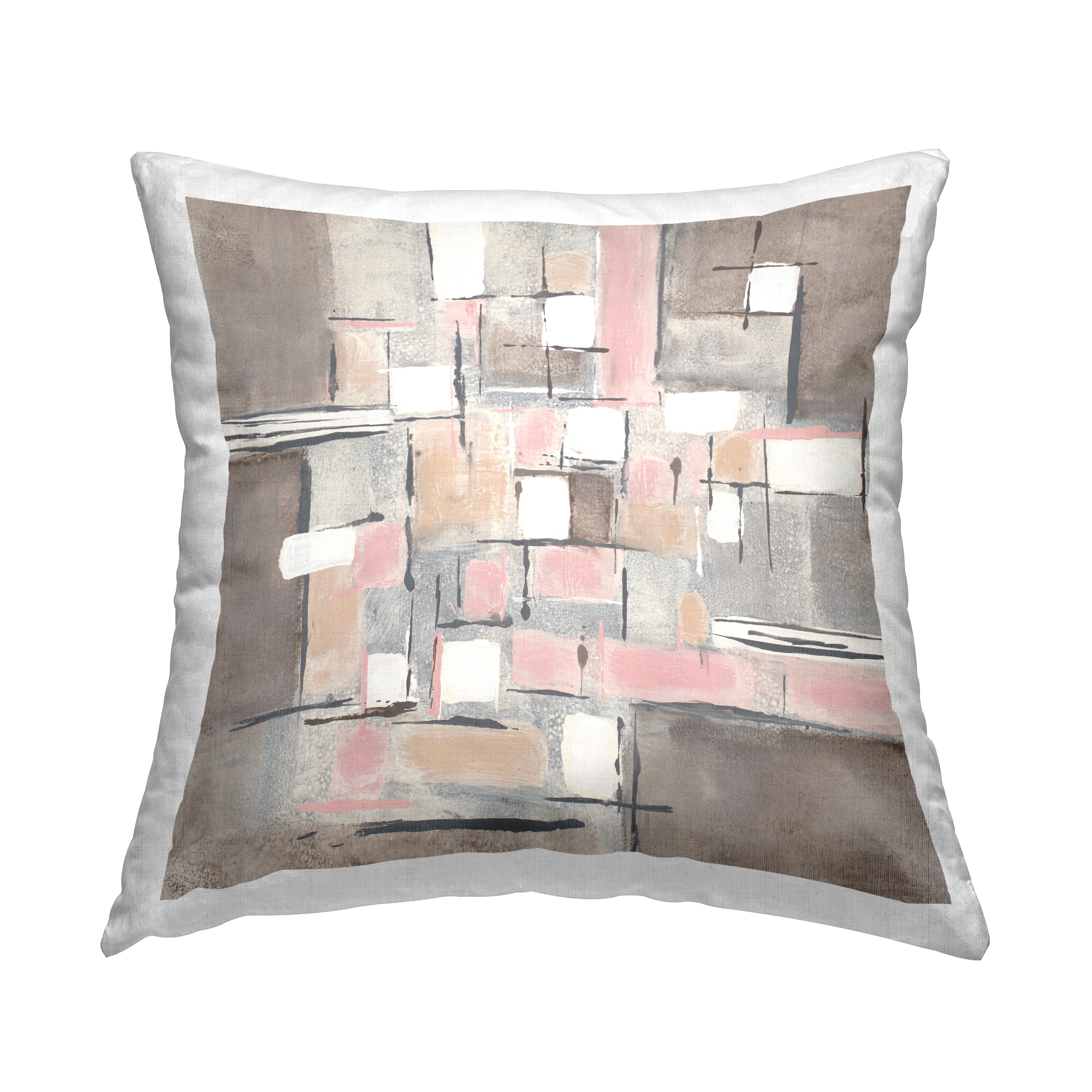 Stupell Industries Pink Brown Patchwork Abstract Geometric Grid Throw Pillow 18" x 18"