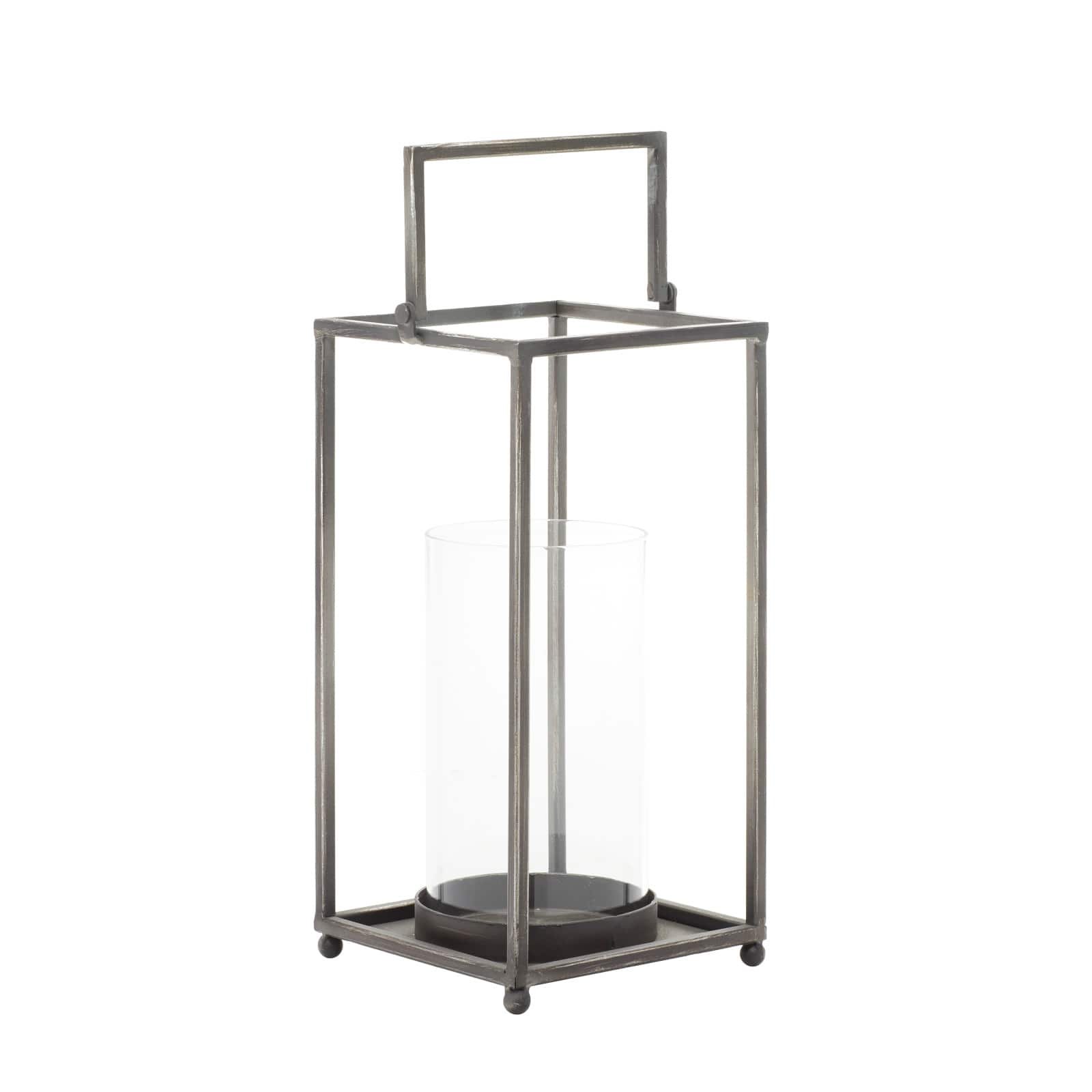 Black Iron Modern Candle Holder Lantern, 16&#x22; x 6&#x22; x 6&#x22;