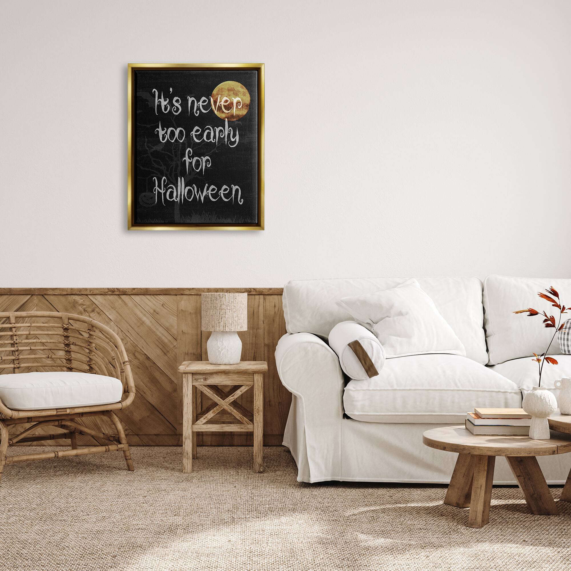 Stupell Industries Never Too Early For Halloween Framed Floater Canvas Wall Art