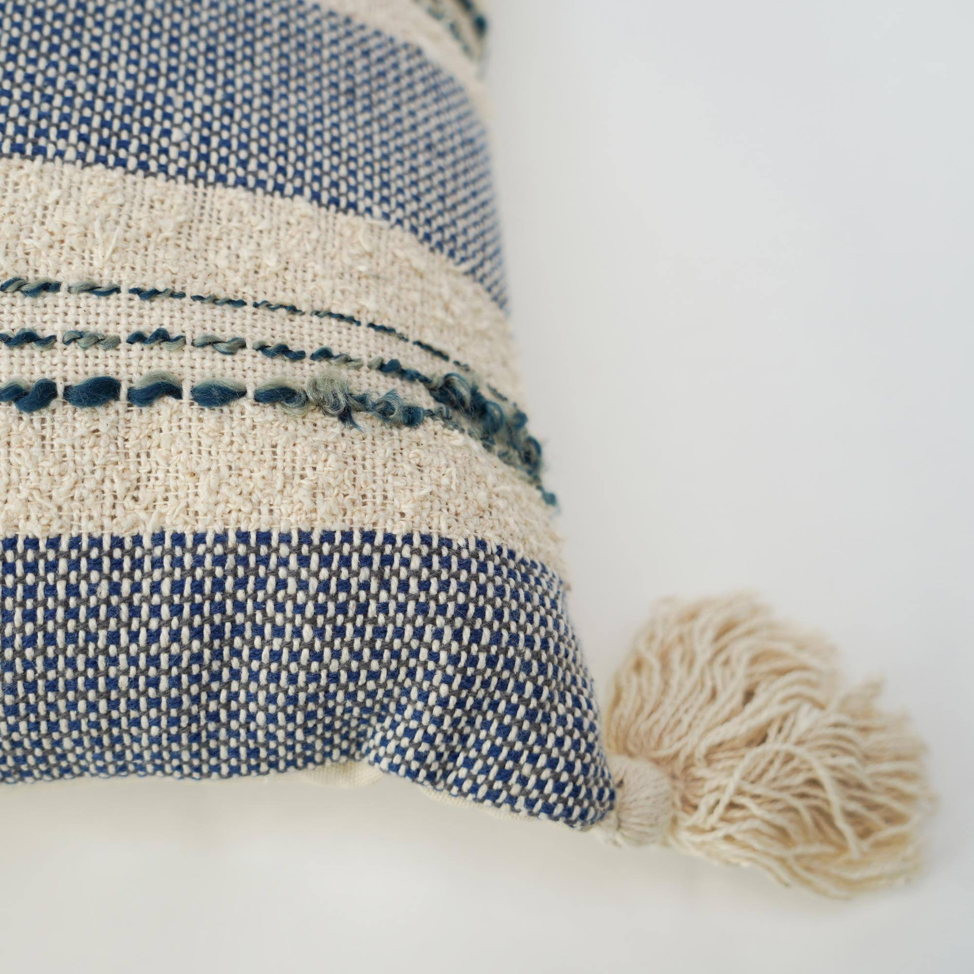 American Art D&#xE9;cor&#x2122; Handwoven Blue &#x26; Natural Boho Decorative Throw Pillow