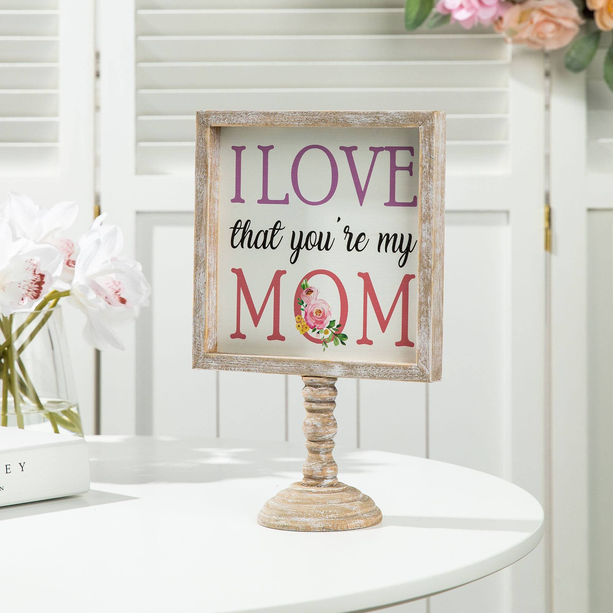 Glitzhome&#xAE; 11.5&#x22; Wood Mother&#x27;s Day Table D&#xE9;cor